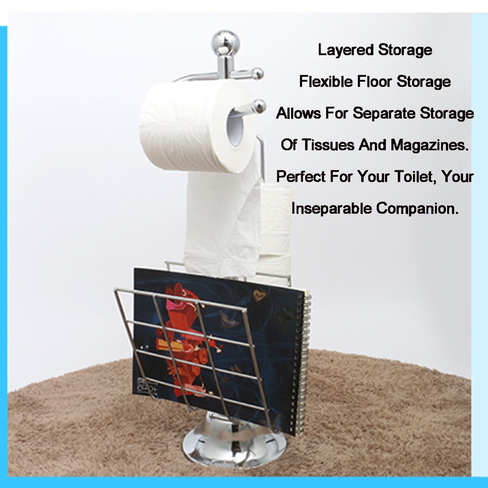 Portarrollos de Papel Multifuncional de pie, Estante for almacenar Rollos de Papel de baño, sin Perforaciones con Reserva, for teléfonos celulares, toallitas, Billetera y más