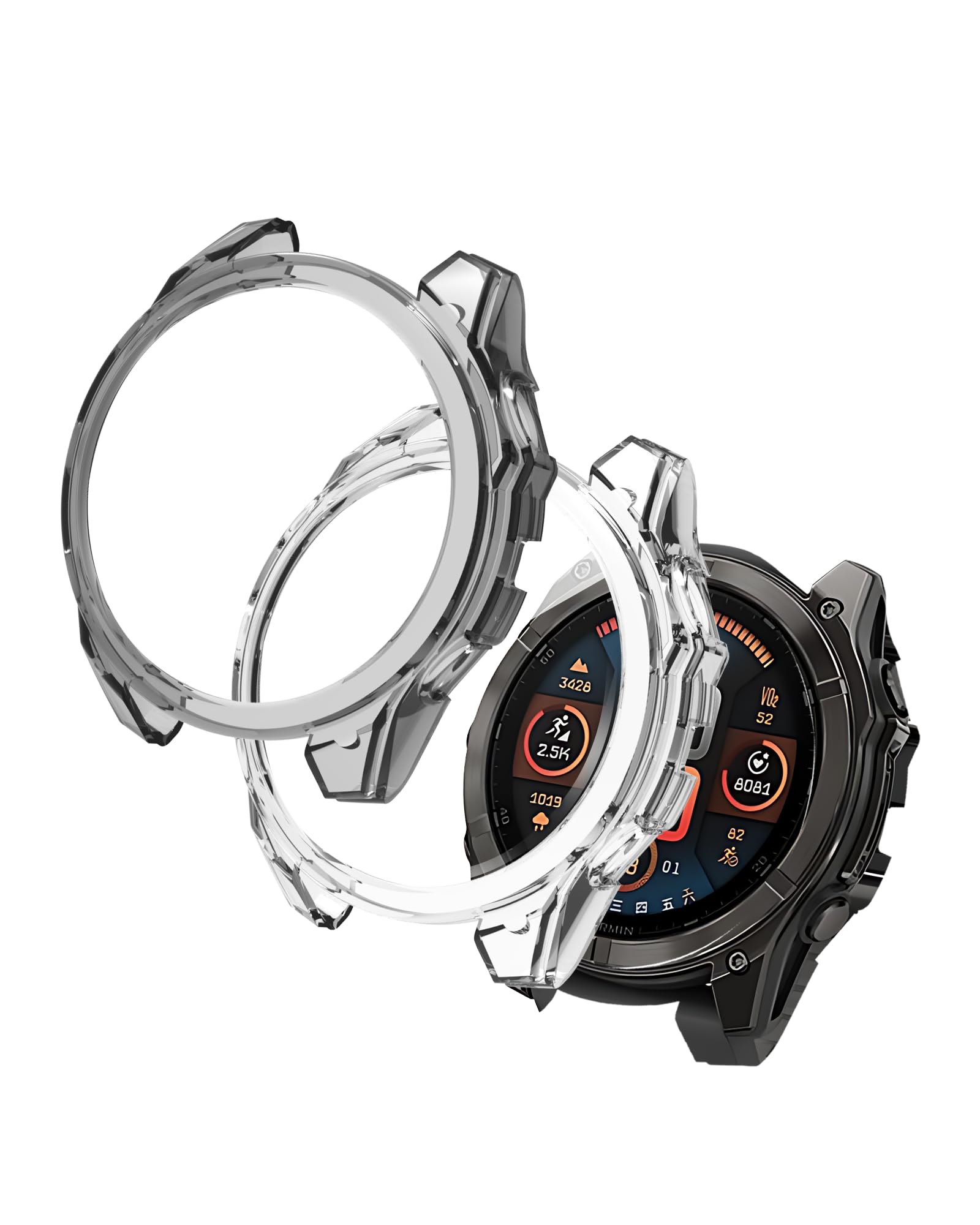 2 Pack Case for Garmin Fenix 8 51MM Smartwatch Cover,All-Round Protection,Shockproof,BOVUGAC Transparency TPU Protective Case Cover for Garmin Fenix 8