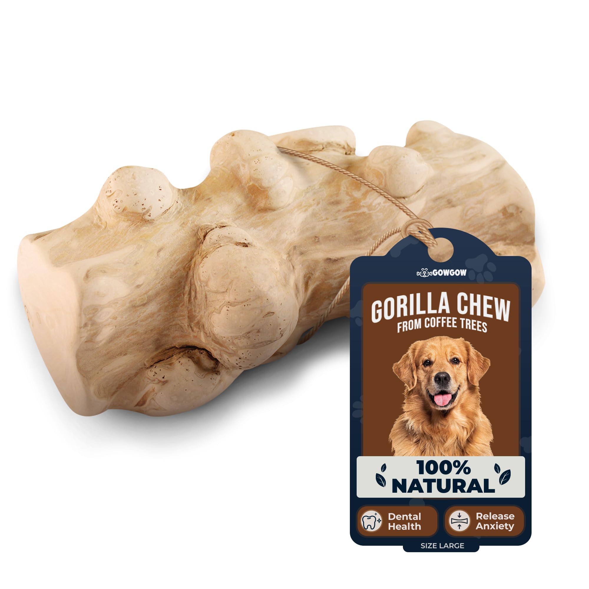 GOWGOW Gorilla Chew Toy Made from Real Coffee Wood - Coffee Wood Dog chew Large for Dog Over 70lbs 100% Natural, Organic Toys - Dog Health, Teeth