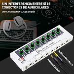 Bolanle PH800 8-Channel Headphone Amplifier 3.5mm&6.35mm Jacks, Headphone Splitter with 16 Output Port, Compact Headphone Amp with Mono and Stereo Switch, 7 Color Breathing Light
