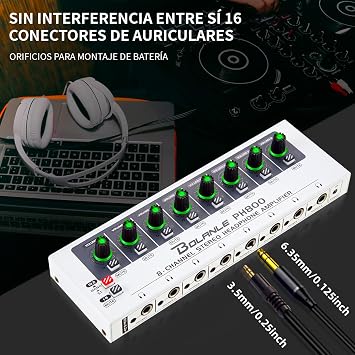 Bolanle PH800 8-Channel Headphone Amplifier 16-Output 3.5mm 6.35mm 250