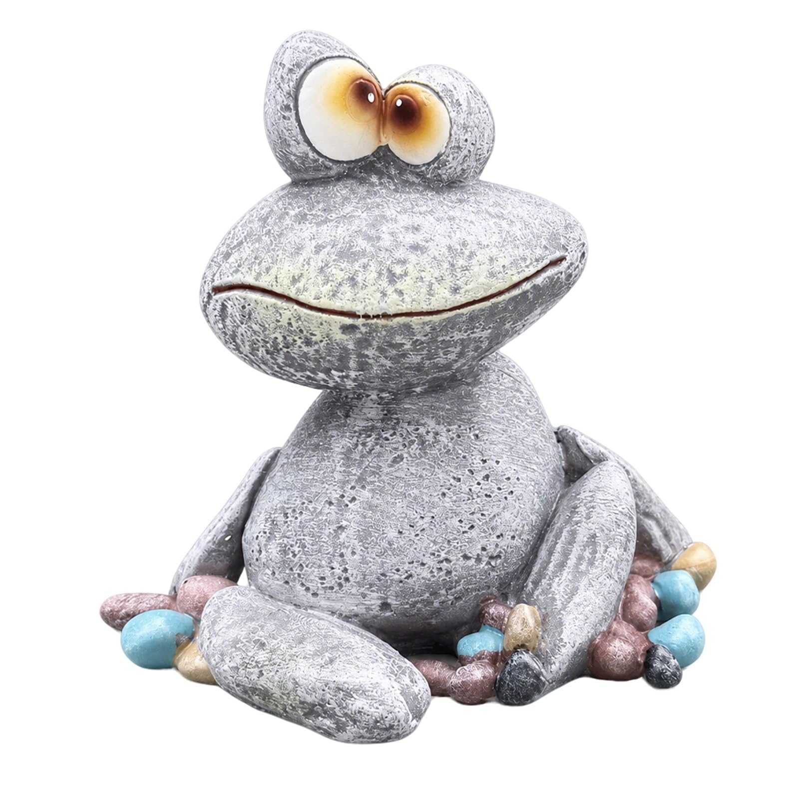 Yfjyxen Resin Frog Statue Whimsical, Cute Big Eye Couple Stone Frogs Decor, Funny Animal Statues Yard Art, Meditating Lawn Sculptures Garden & Patio Ornament for Balcony Tabletop Enthusiasts(Grey)