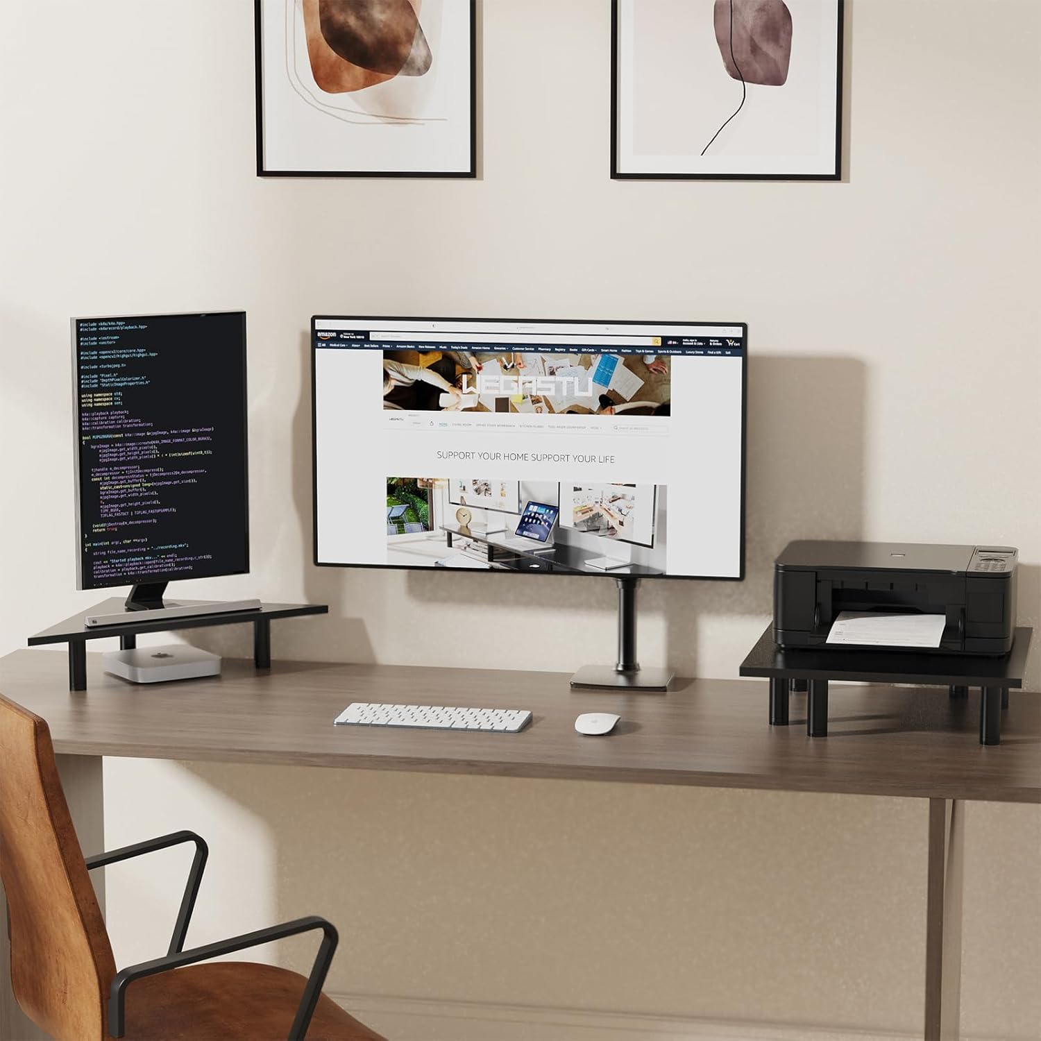 2 Pack White Corner Monitor Stand, Triangle/Square Adjustable Height Riser, 27-inch Universal Desktop Shelf for Computer, Laptop, PC, iMac, Printer (Black)