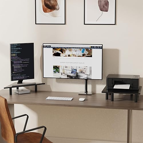 Miniatura 2 de Paquete de 2 soportes para monitor de esquina blanca, triángulocuadrado, elevador de altura ajustable, estante universal de escritorio de 27