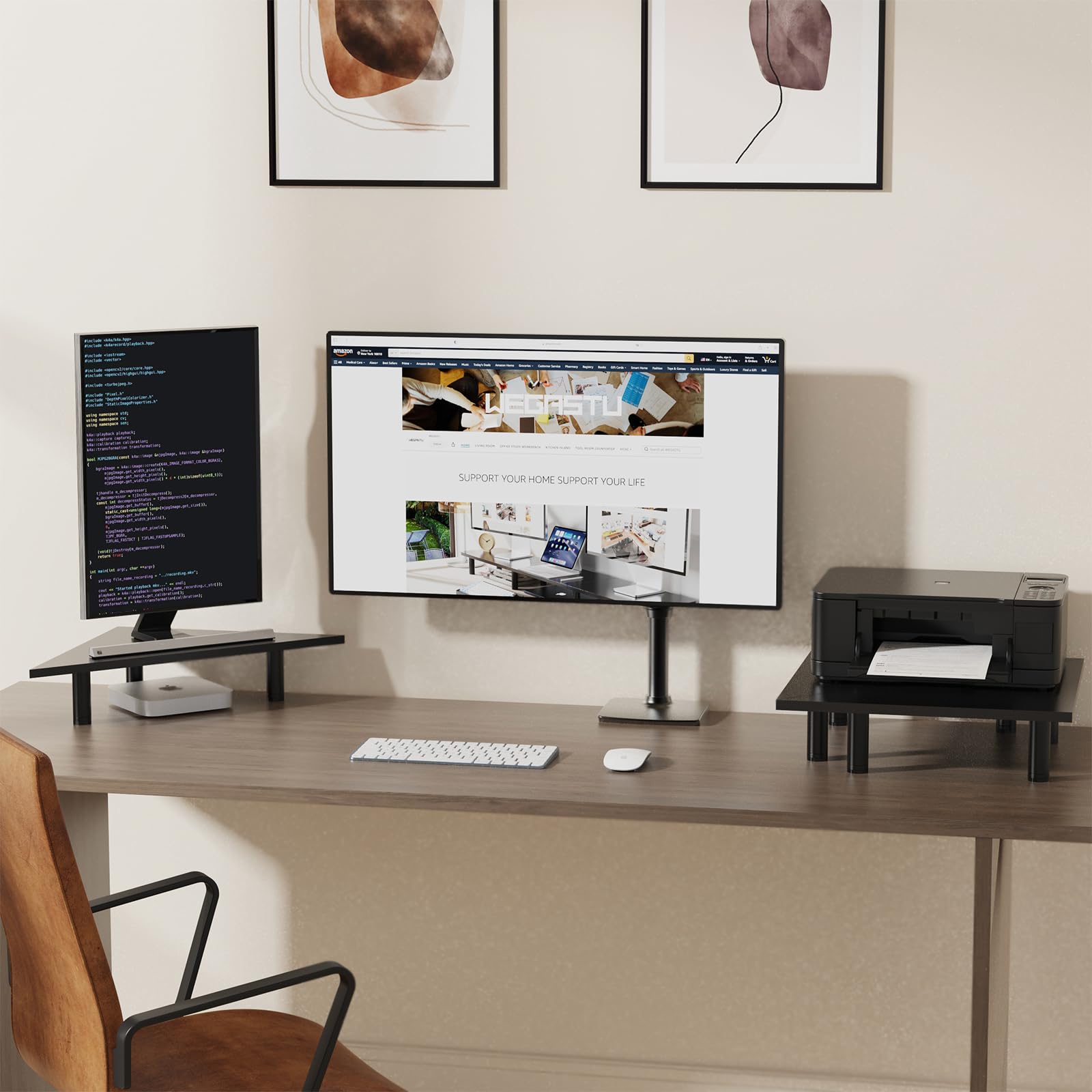 Paquete de 2 elevadores de monitor de esquina, estante de escritorio de madera y acero de altura ajustable de 27 pulgadas, diseño ergonómico que ahorra espacio, soporte de esquina universal