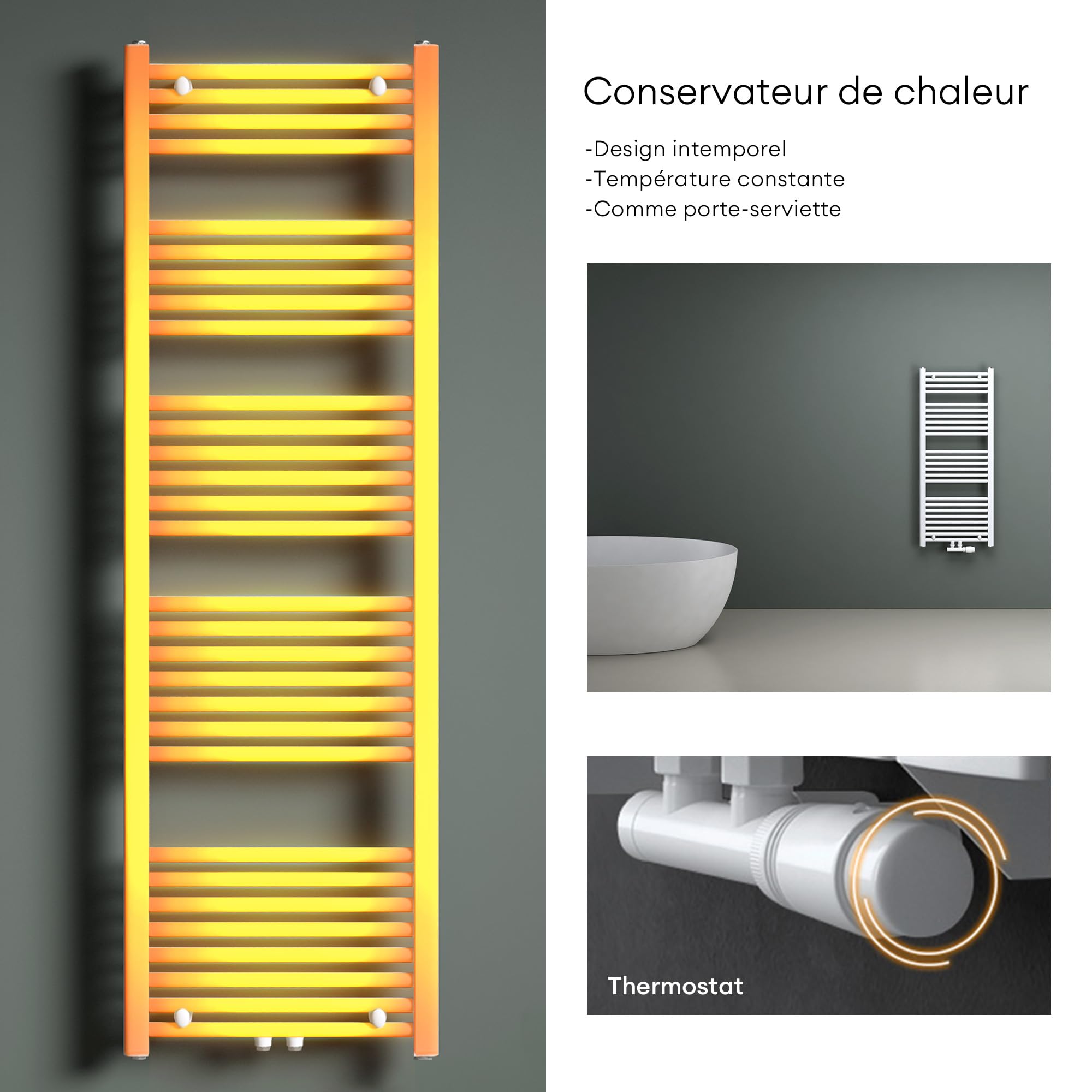 Mai & Mai Radiateur à Eau Chaude Mural Sèche-Serviettes 120x50cm Blanc | Fabriqué en Acier Inoxydable, Compatible avec Chauffage Central, Pour Salle de Bain