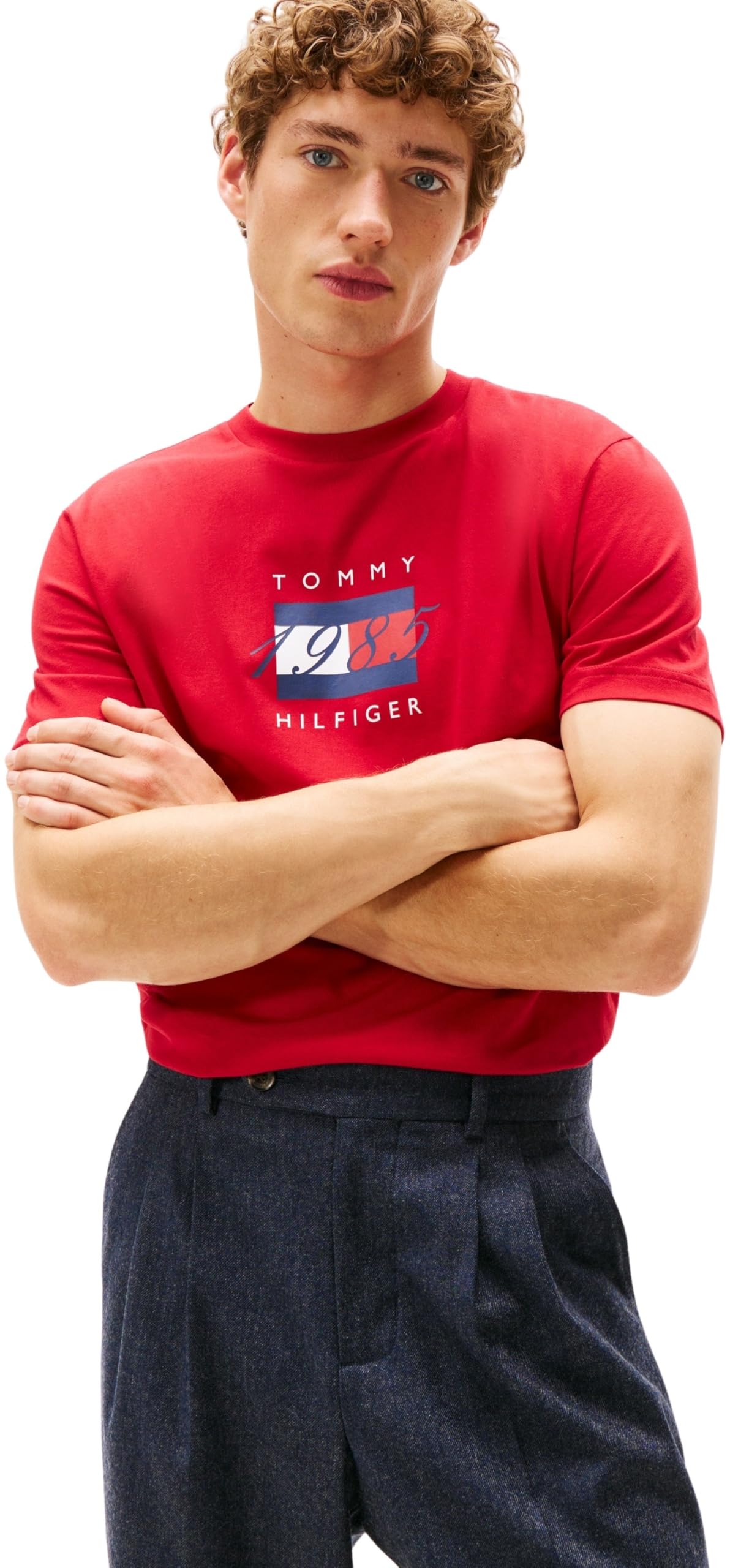 Tommy Hilfiger Men’s Short Sleeve Linear Flag Graphic Regular Fit T-Shirt, Red (Medium Red), XXXL