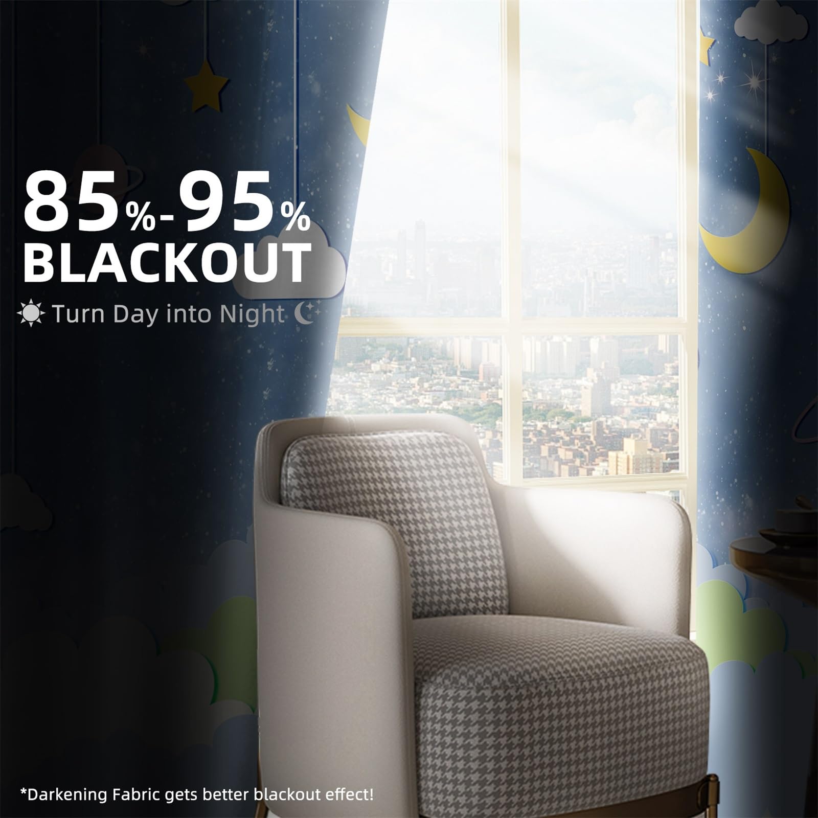 Ttincceer Galaxy Blackout Curtains 107x160cm Caroon Outer Space Universe Planet Kids Children Bedroom Window Drape Privacy Protection Thermal Insulation Nursery Baby Room Decorative 2 Panels - Image 3