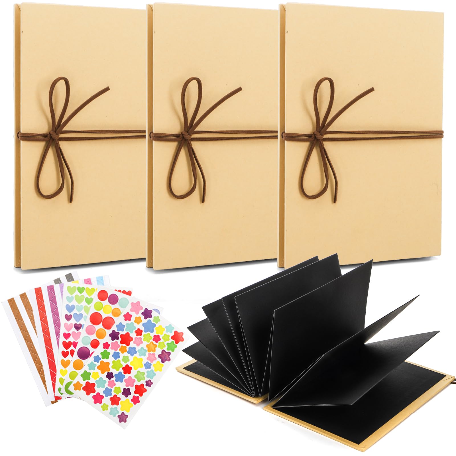 Hacaroa 4 Pack 15 x 21 cm Accordion Scrapbook Black Pages, Small Photo Albums with DIY Accessories, Stretchable Folding Hardcover Kraft Paper Memory Book Gift for Anniversary, Christmas, Graduation
