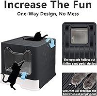 Vista 3 de Caja de arena plegable para gatos con tapa, orinal cerrado, inodoro grande de entrada superior antisalpicaduras, fácil de limpiar, incluye pala