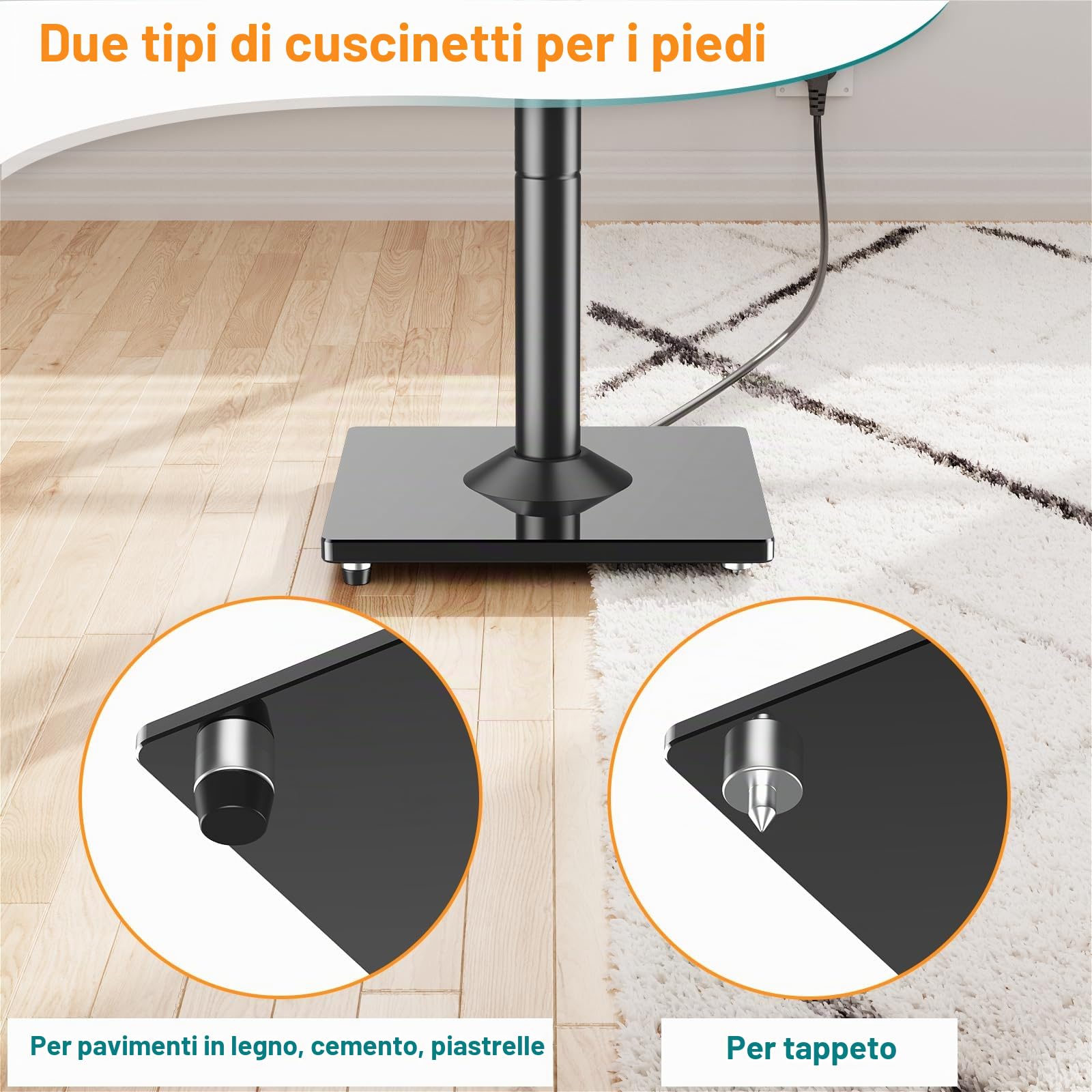 ELIVED Supporto universale per altoparlante regolabile in altezza fino a 95 cm, con base in vetro e canalina interna per altoparlante da scaffale, 10 kg, colore nero