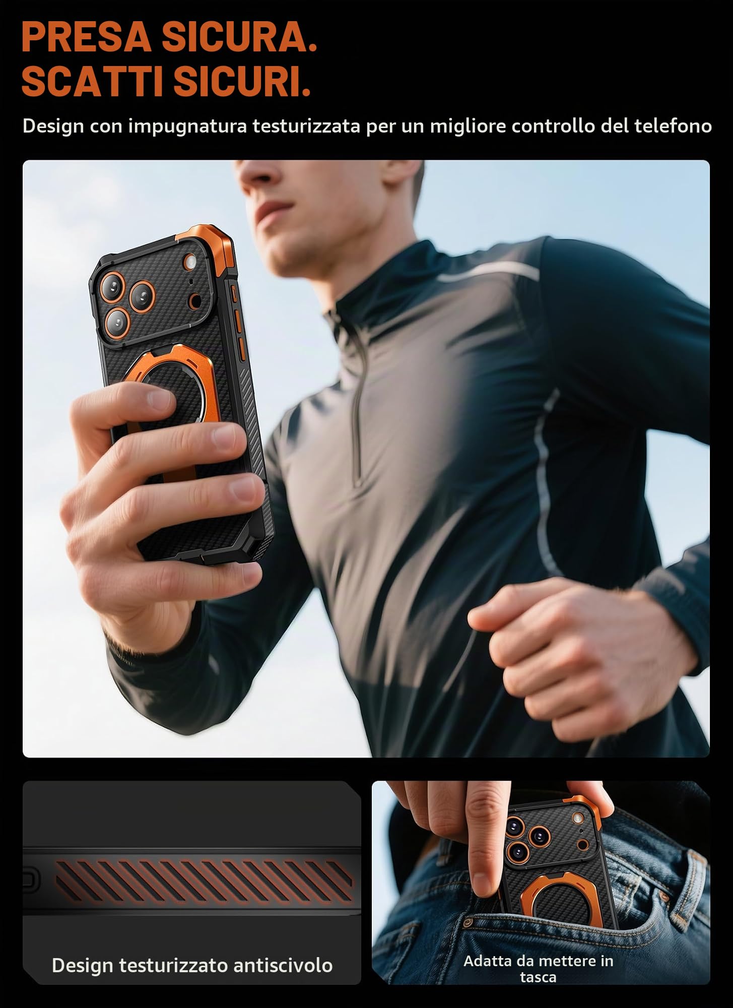 SUPCASE Cover per iPhone 17 Pro Max 6.9 Pollici con Supporto, [Compatibile con MagSafe] [Protezione Militare dalle Cadute] - Custodia Magnetica Robusta e Resistente (Nero-Arancione)