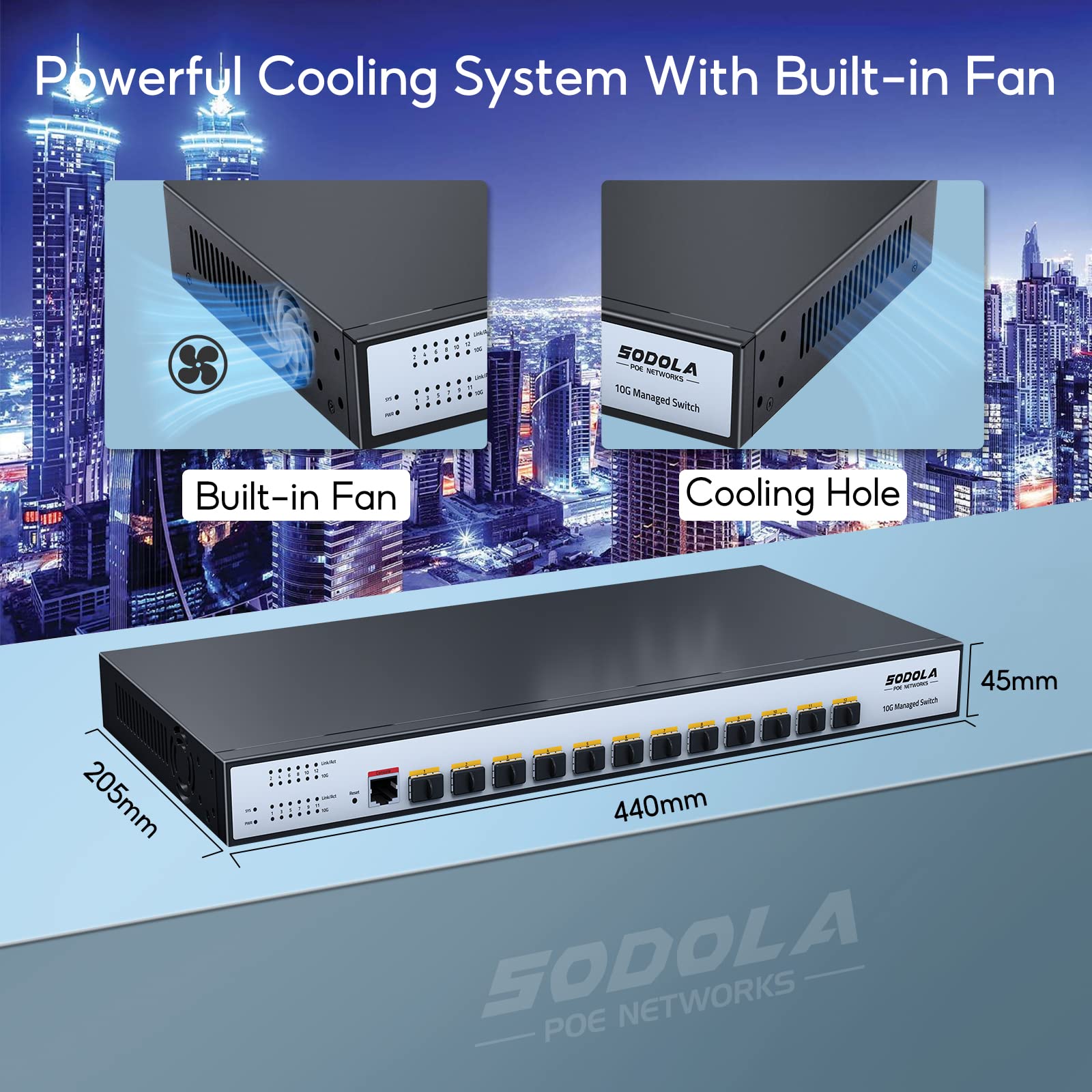 SODOLA 12-Port SFP+ L2 Managed Switch