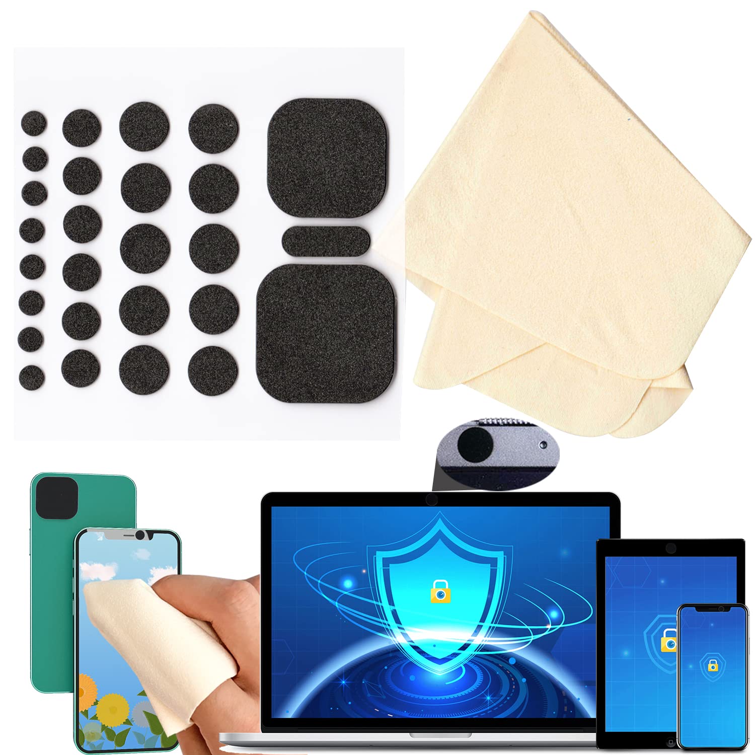 27 fundas universales para cámara web, 5 tamaños para cámaras web de todos los tamaños en cualquier dispositivo, reutilizables/lavadas, multiusos, protege tu privacidad y evita la rotura del vidrio de 5