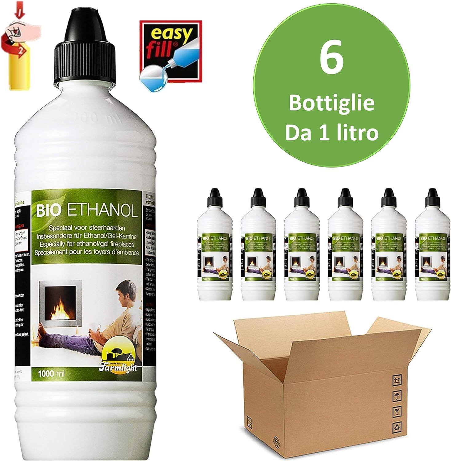 Bioethanol 6 Liter, geruchsneutral, Ökobrennstoff 100% pflanzlichen Ursprungs, kompatibel mit allen elektrischen oder mechanischen Öfen