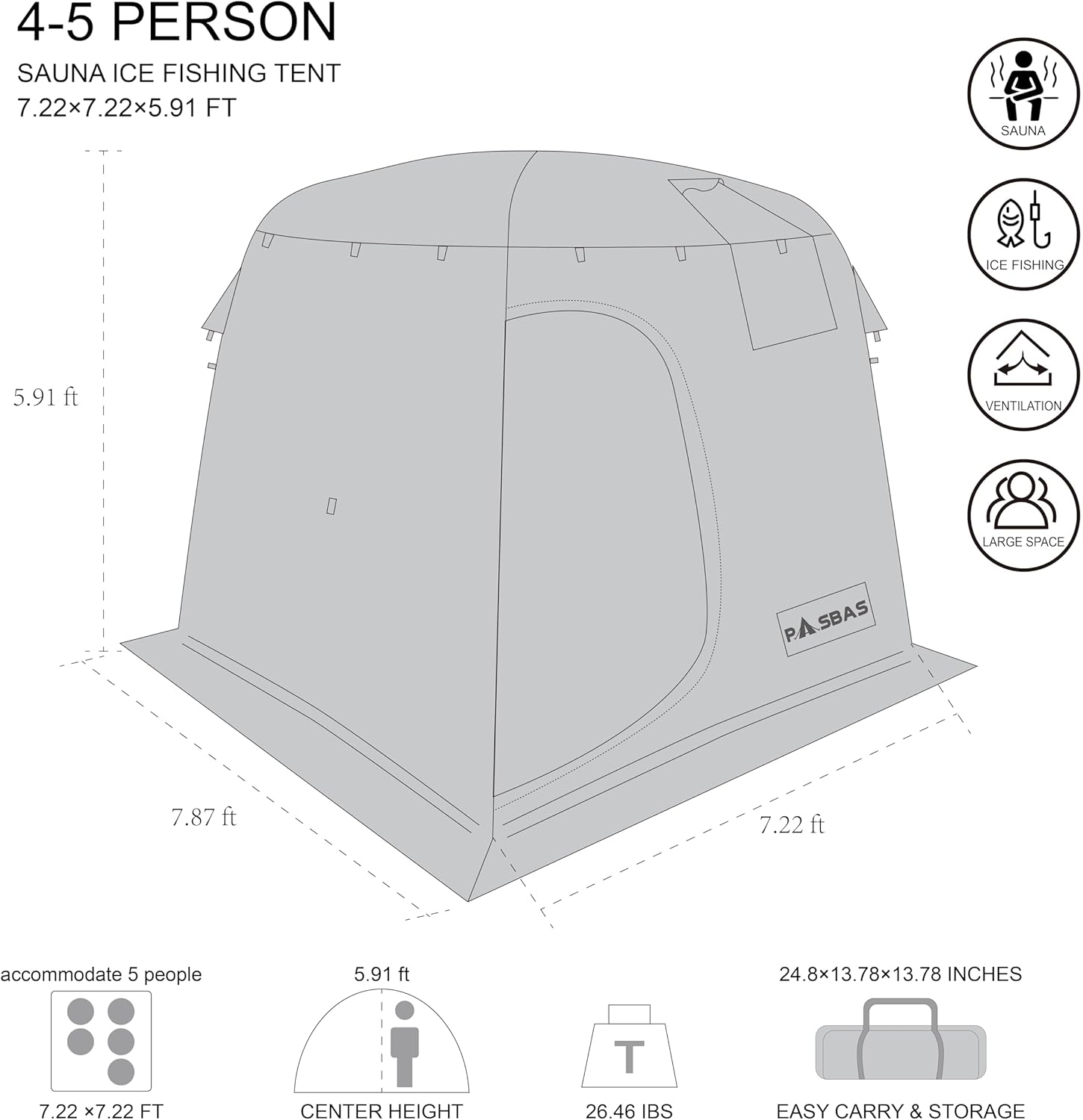 Protable Outdoor Sauna Tent and Ice Fishing Tent, Ice Fishing Shelters with 3-Layer Awning Keeps Heat in for Longer, can be Used with Any Type of Stove, with 2 Large Windows (no Stove)