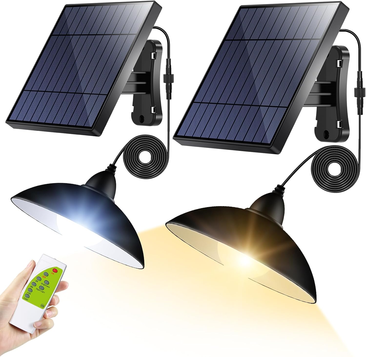 intelamp Solar Pendant Lights Indoor Outdoor, 4000mAh Gazebo Shed Chandeliers with Remote Dust to Dawn Mode 16.4Ft Hanging Lighting Interior for Outside Barns Toolsheds Chicken Coop