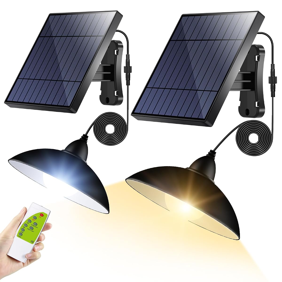 intelamp Solar Pendant Lights, 2 Pack Chandelier, 4000mAh, Warm White, Black,
