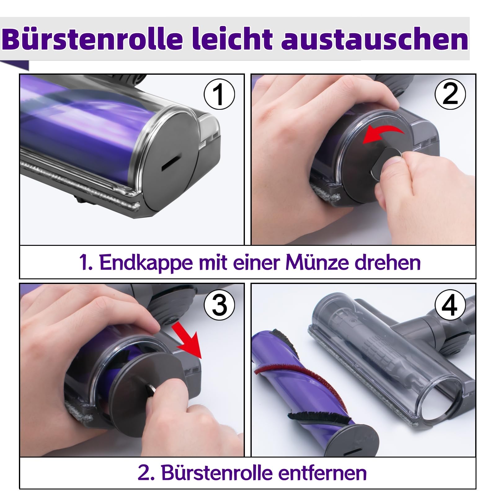Turbobürste mit Direktantrieb für Dyson V7 V8 V10 V11 V15 Staubsauger, Elektrische Bodendüse Zubehör Ersatzteil, Motorhead Bürstenkopf für Teppich, Hartboden, Parkett & Tierhaare, 180° Drehbar