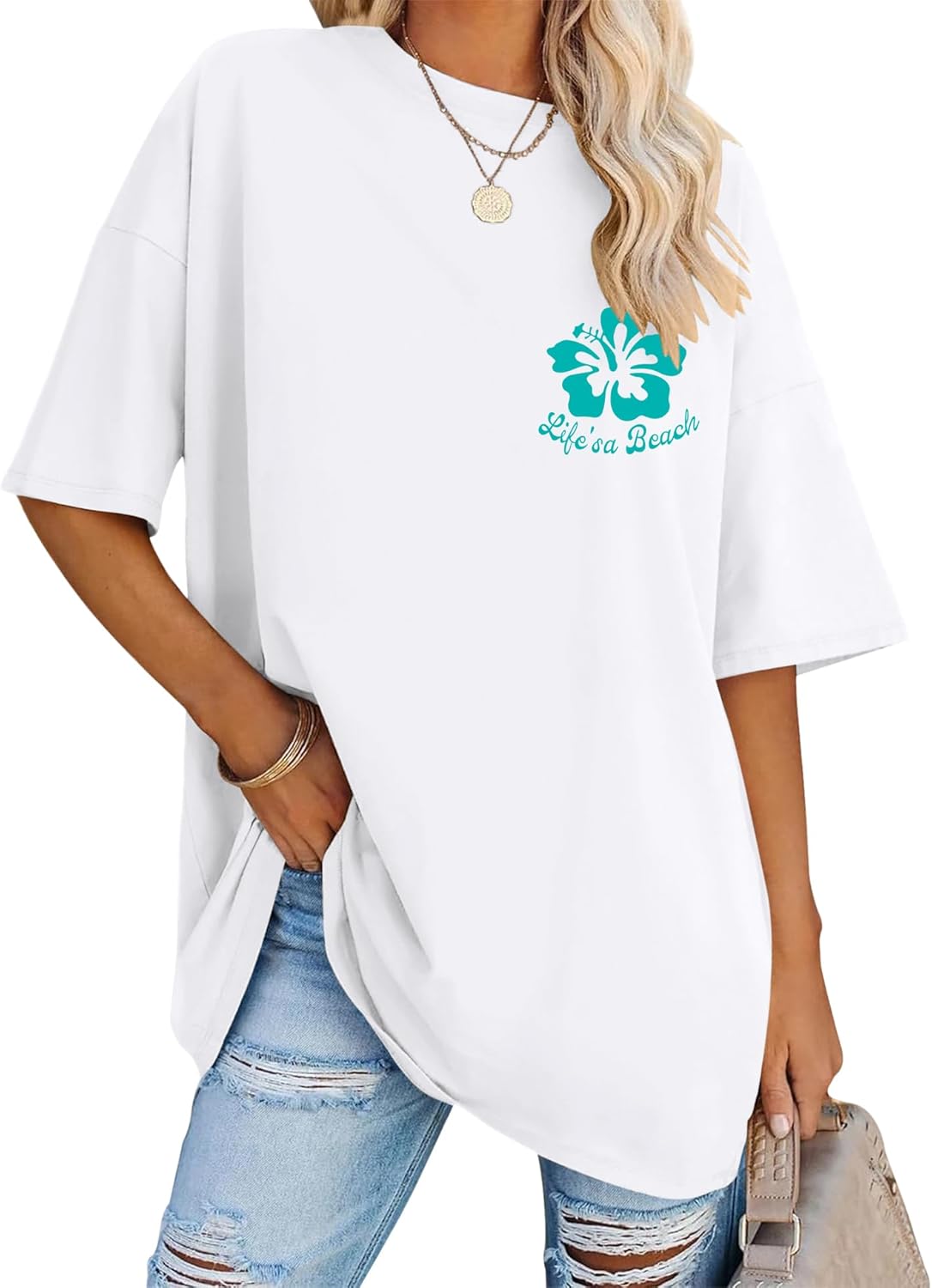 LOMON Oversized Graphic T Shirts for Women Short Sleeve Crewneck Summer Tops Loose Casual Basic Tees