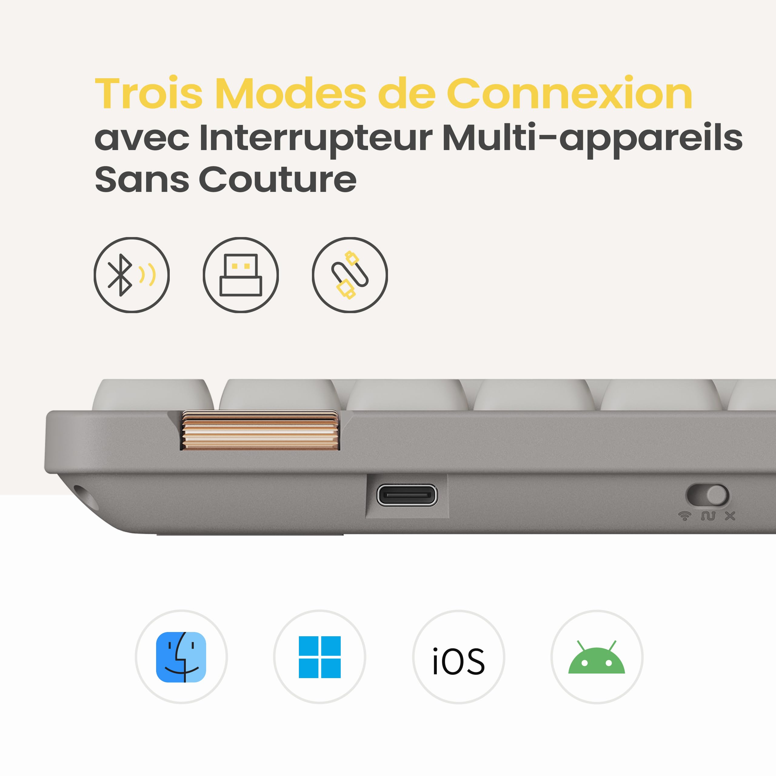 LOFREE Clavier mécanique Flow Lite84 Touches sans Fil Rechargeable Interchangeable avec récepteur2.4G, Connexion BT et Filaire pour Windows Mac Interrupteurs linéaires(Marble) Disposition FR