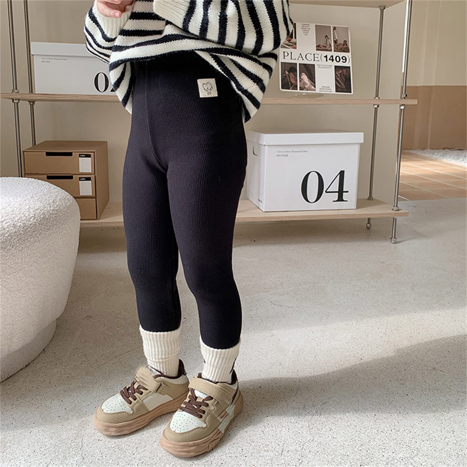 Generisch Caldi leggings invernali per bambini e bambine, in morbido pile di cotone con lavorazione a maglia, taglio lungo alla caviglia