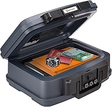 Brihard 2117N Certified Portable Fire Retardant Storage Box, A5 Waterproof Fireproof Lockable Storage Box with Combination Lock, Secures Goods and Documents, H 16.5 x W 38.2 x D 32.3 cm