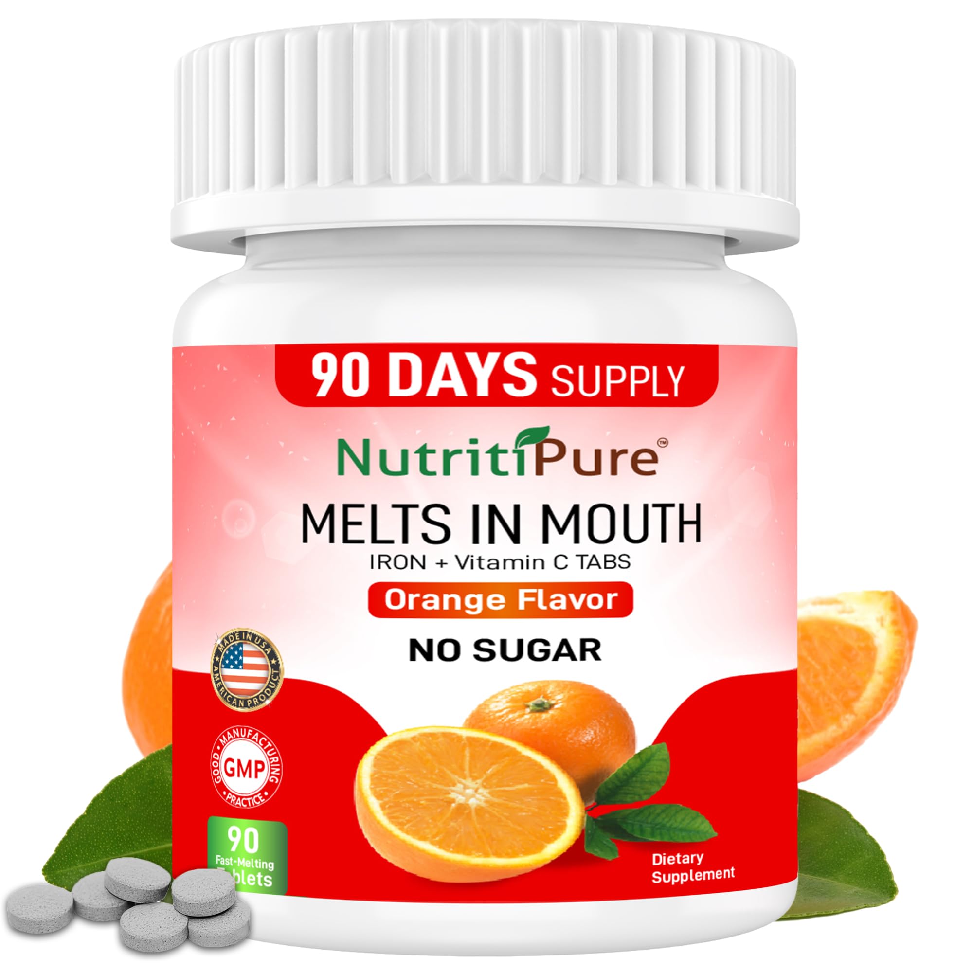 NutritiPure Chewable Iron Supplement for Women/Men(Carbonyl Iron 18 mg with Vitamin C 30 mg) Tablet in Orange Flavor 90 Count (1)