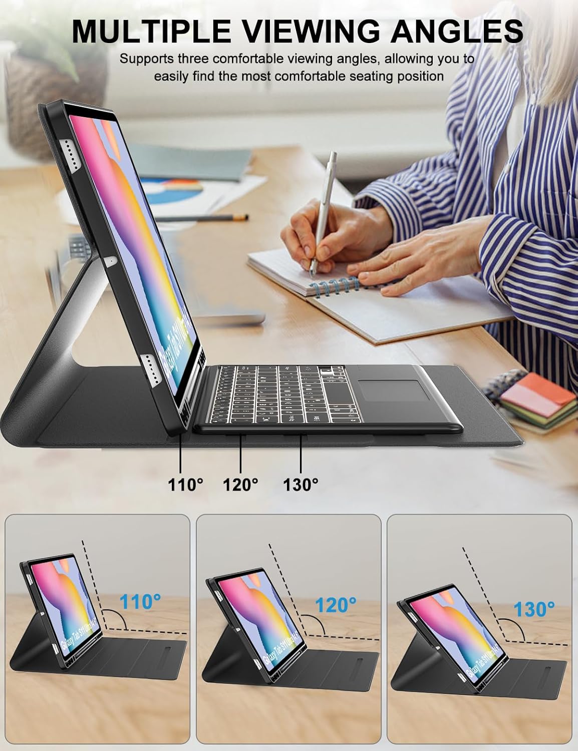 for Samsung Galaxy Tab S11 Ultra 14.6 inch Keyboard Case, 7 Colors Backlit, Multi-Gesture Smart Touchpad, Detachable Bluetooth Wireless Trackpad Keyboard Slim PU Stand Cover with Pencil Holder