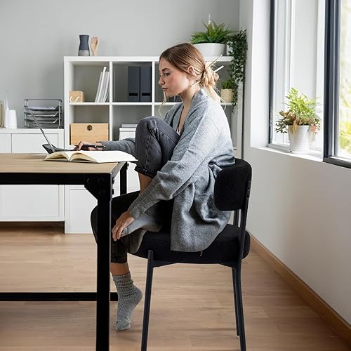 Miniatura 7 de Furniliving Boucle - Juego de 2 sillas de comedor, modernas sillas de comedor tapizadas con respaldo curvado y marco de metal negro, silla de cocina