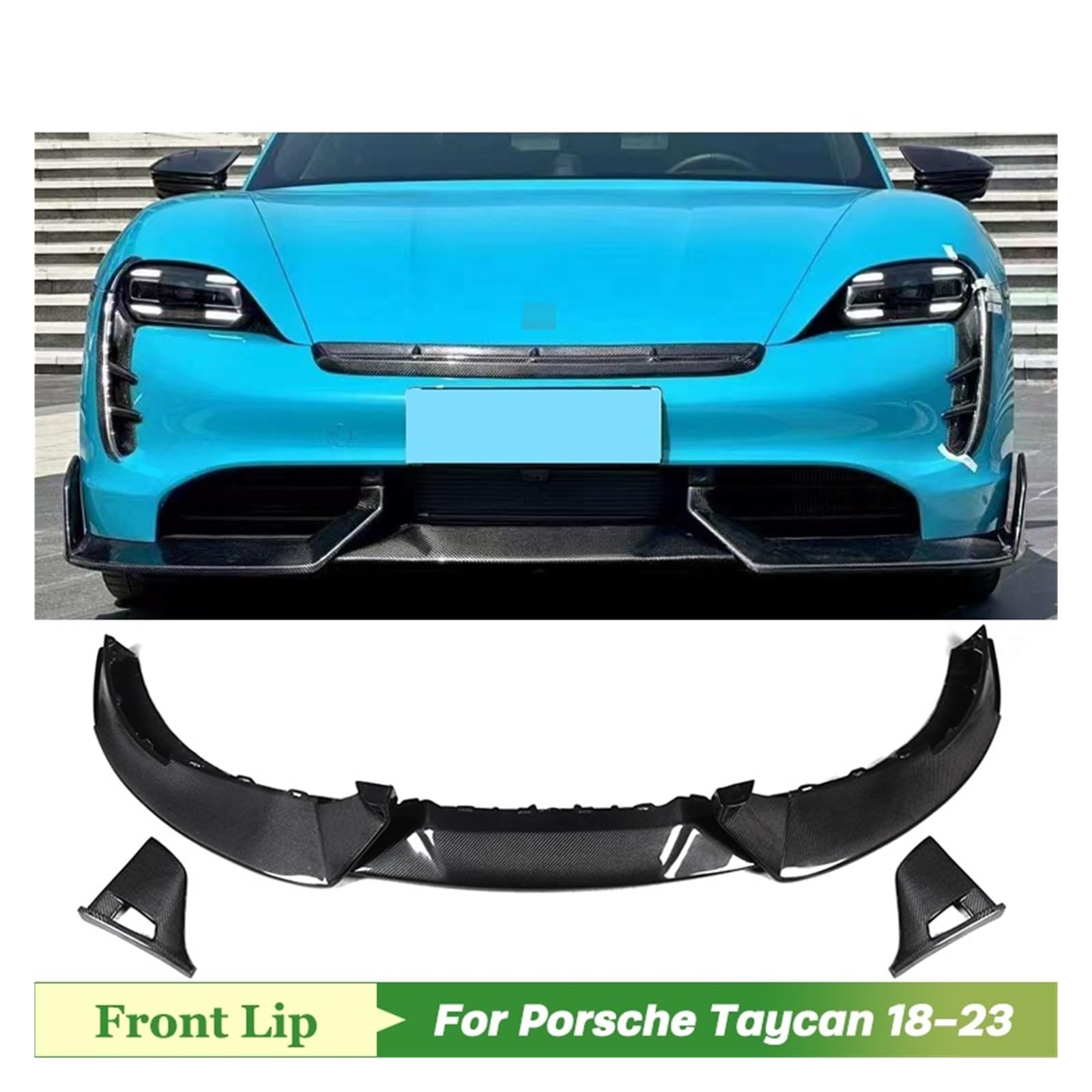 Rozgałęźniki przedniego zderzaka w stylu M z włókna węglowego kompatybilne z Porsche Taycan Tuning 2018-2023 (Color : Forging CF)
