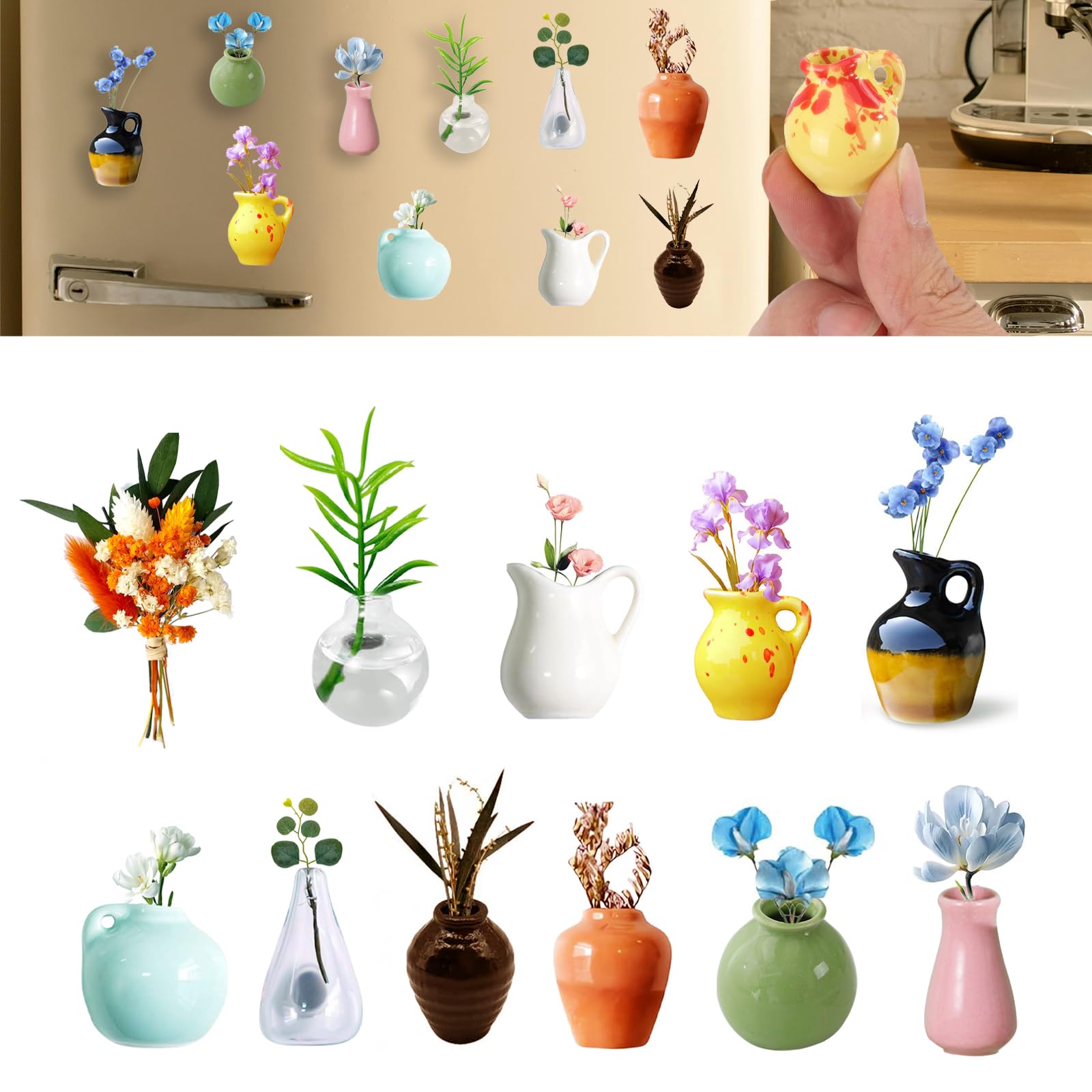 6er Set Kühlschrank Magnet Vasen - Niedliche Keramik Vasen Mit Magnet Für Küchendeko