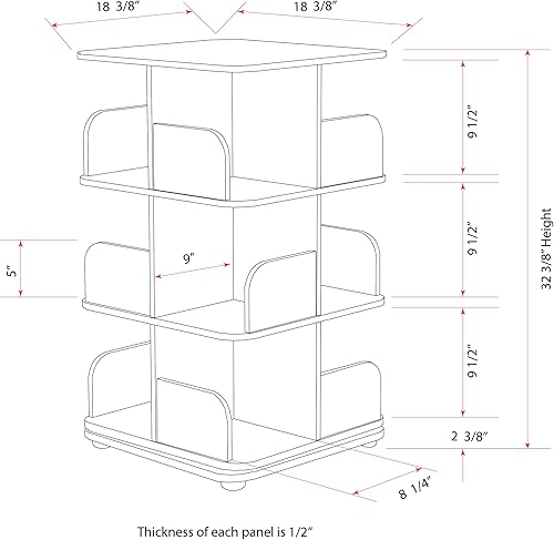 Miniatura 2 de Kings Brand Furniture - Estantería giratoria de 3 niveles para libros, almacenamiento de medios, color natural