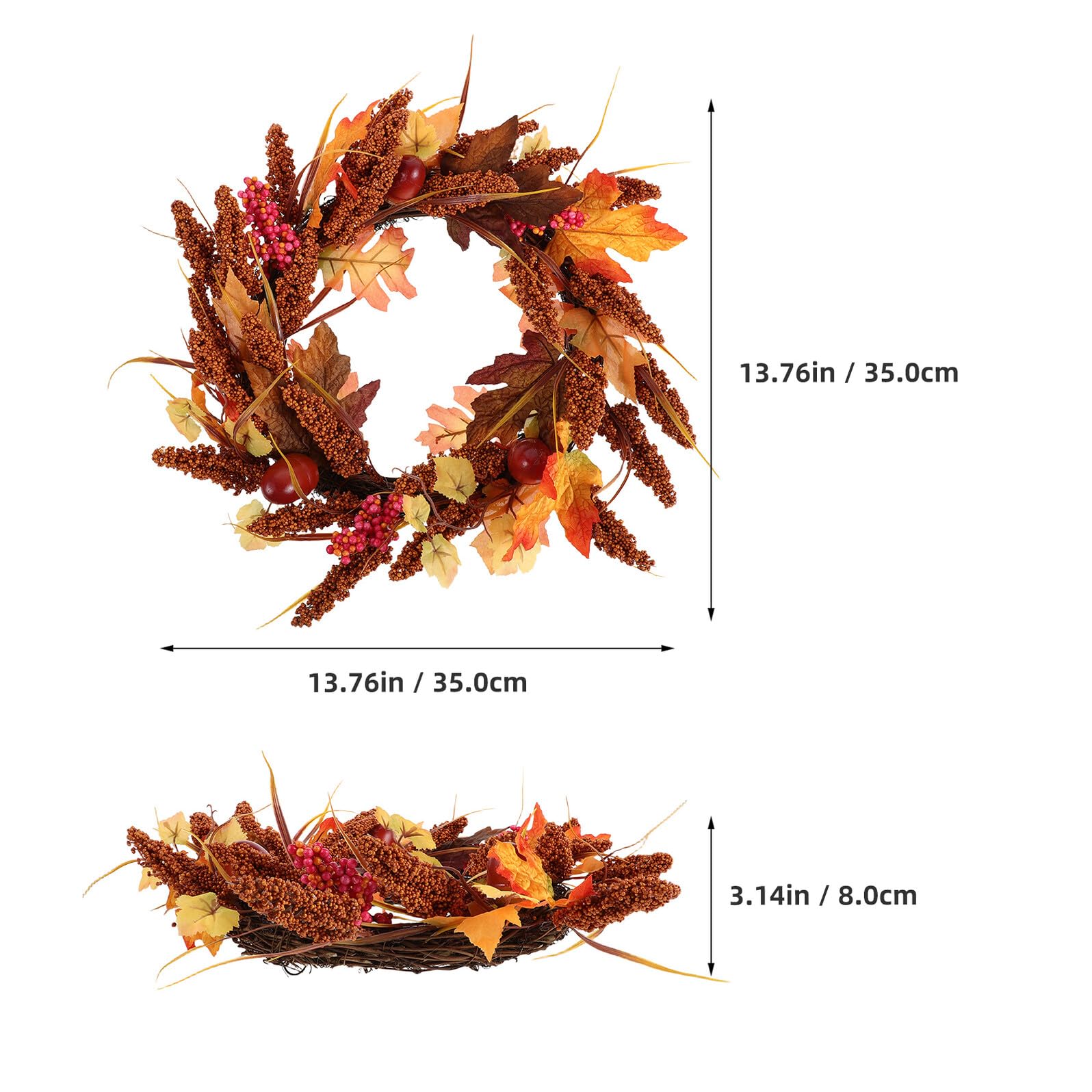 Healeved Herbstkranz 35cm mit Realistischen Ahornblättern und Eichelbeeren Künstliche Herbstliche Wand und Türdekoration für Drinnen und Draußen Festlicher Ahornblattkranz für Erntedank