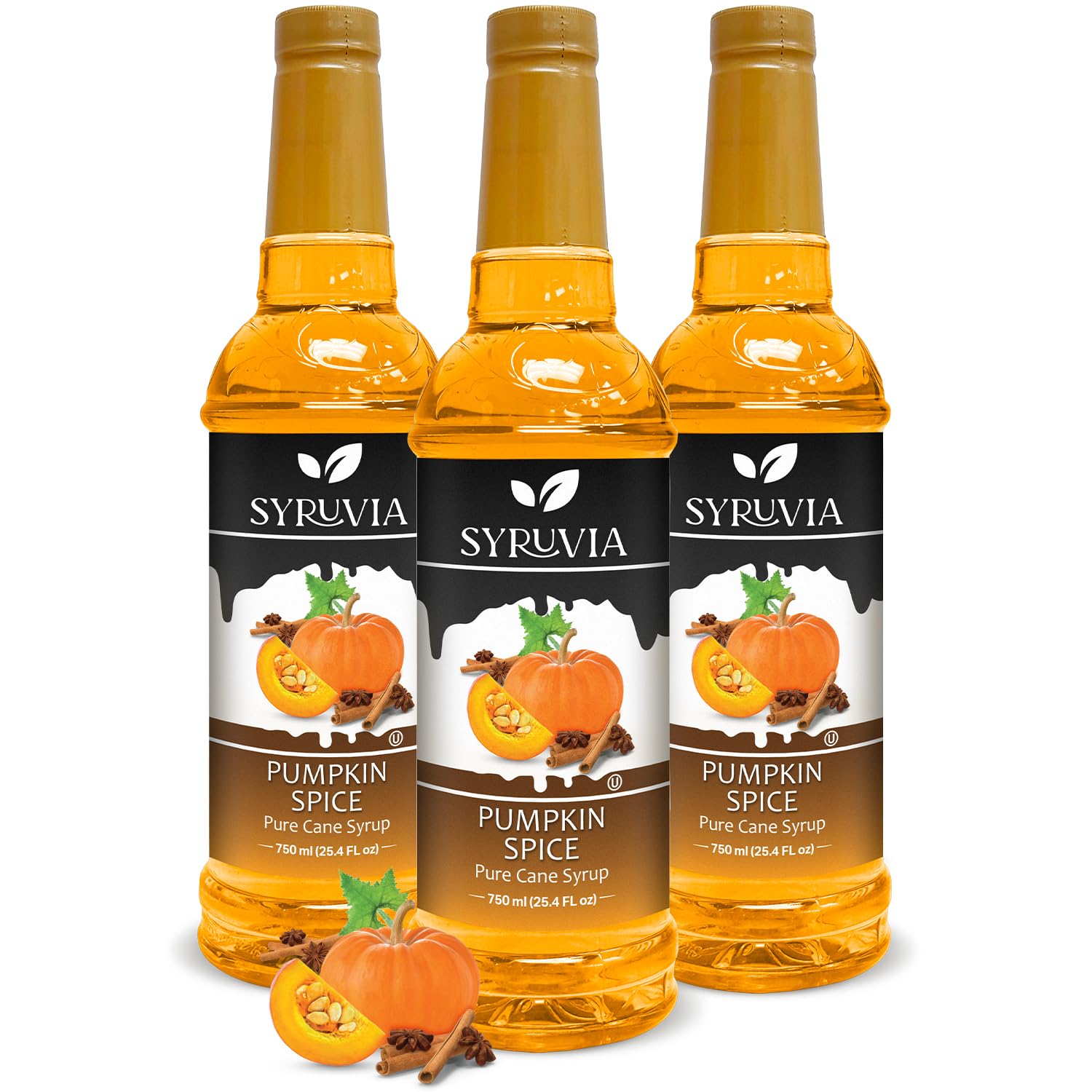 Syruvia Pumpkin Spice Syrup – 25.4 fl oz – Syrup for Coffee, Lattes, Shakes, Smoothies, Desserts – 100% Vegan, Gluten Free, Kosher Delicious Coffee Syrup, (Pack of 3)