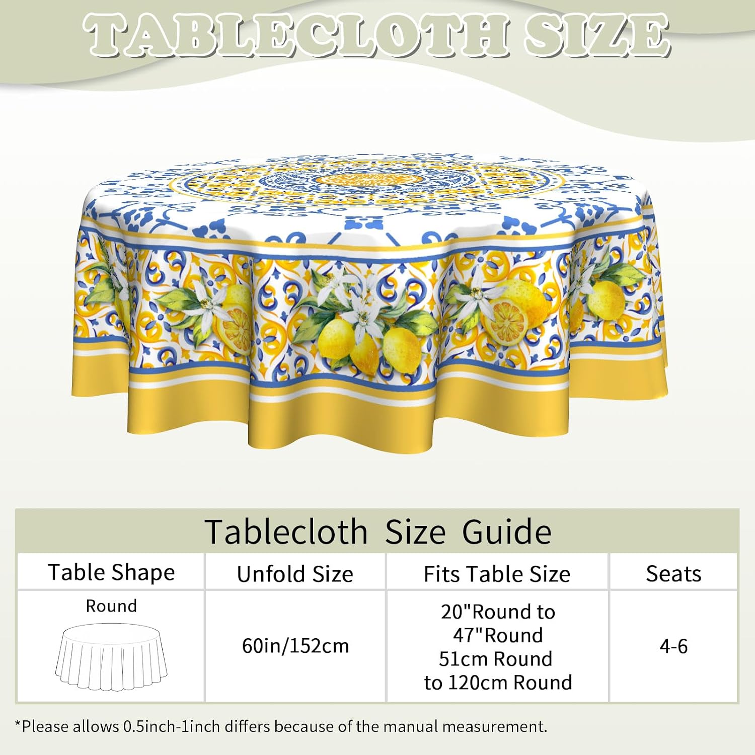 Imiss Lemon Yellow Fruit Flowers Round Tablecloth 60 Inch Boho Floral Fabric Tablecover Washable Spring Summer Tablecloth for Picnic Dinner Table Decor image 4