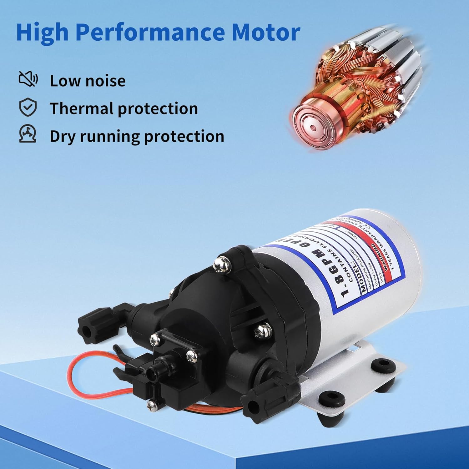 8000-543-236 Automatic-Demand Diaphragm Pump,12V DC Water Pump,1.8GPM,50PSI 3/8" NPT Female Port,for Garden Irrigation and Pressure Washing