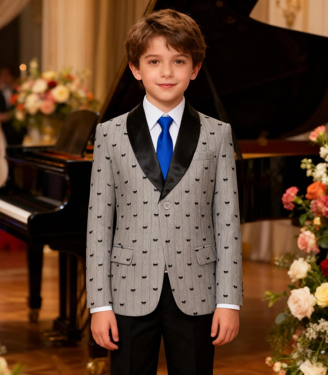 Boys Blazer Kids Suit Jacket Slim Fit Christmas Party Tuxedo Toddler Casual Bow Tie Patterned Sport Coat Teen Prom Dress - Image 5