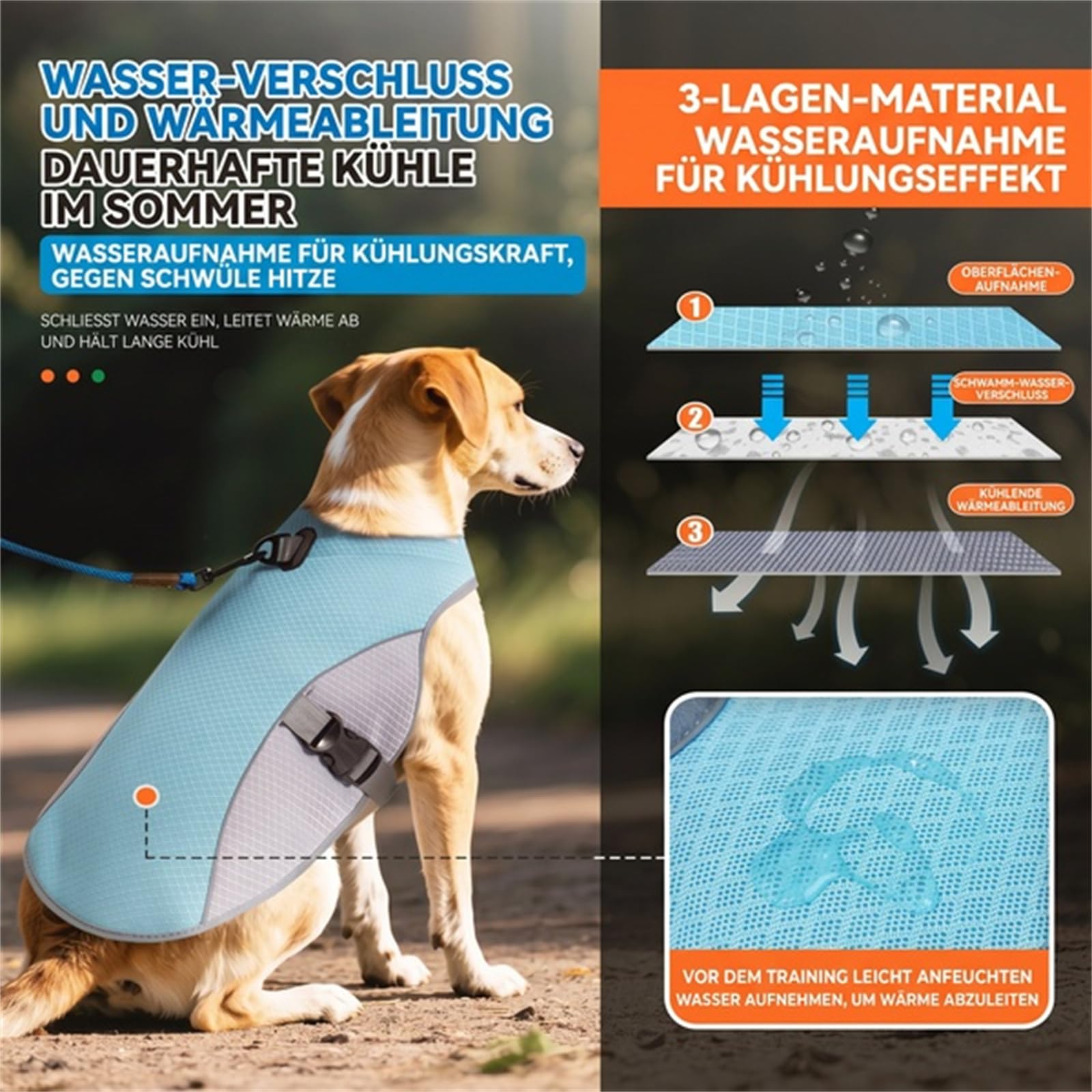 Truepet Kühlweste für Hunde Sommerweste für Outdoor und Training | Verdunstungskühlung für warme Tage mit leichtem Sitz reflektierenden Details und Bewegungsfreiheit im Freien