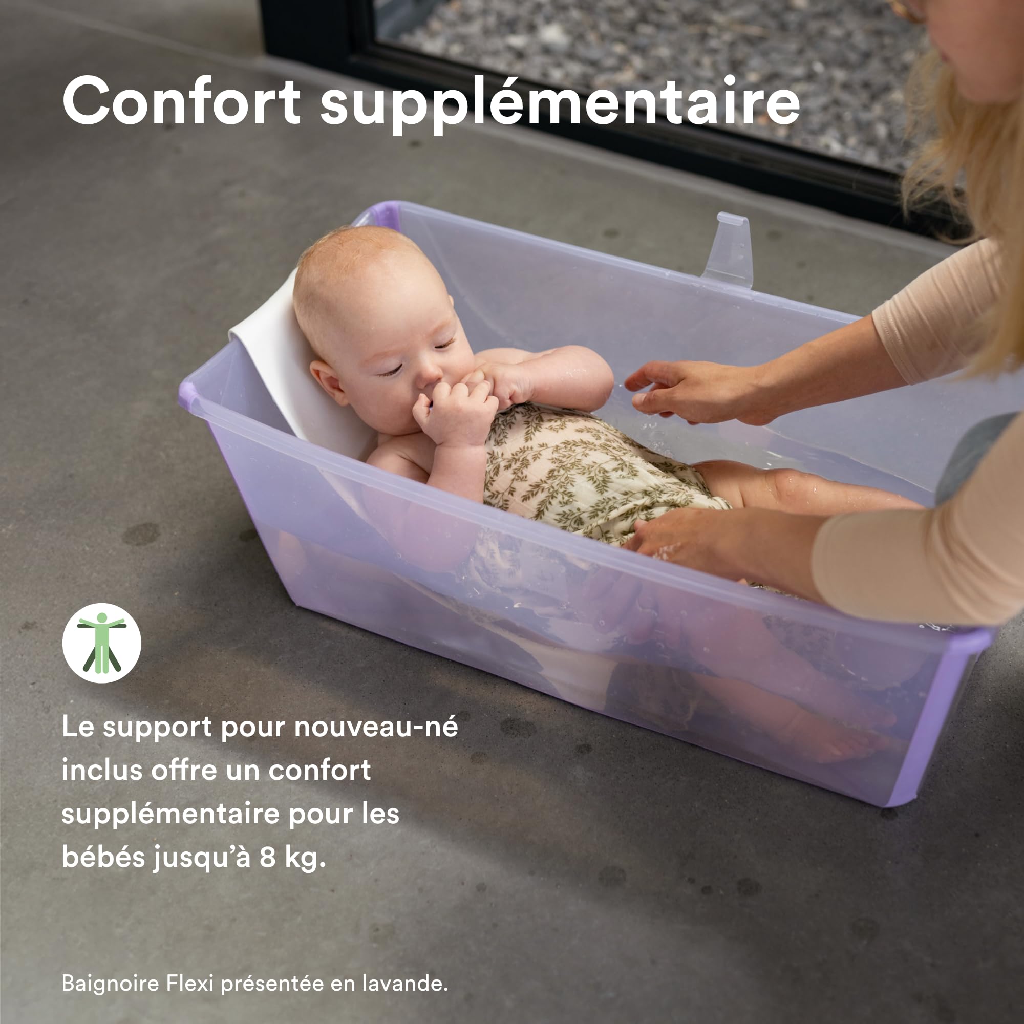 Stokke Flexi Bath (Beige sable) + Support nouveau-né + Support Flexi Bath - Idéal pour Nouveau-né et Bébé Jusqu’à 48 mois - Pliable, durable et facile à ranger
