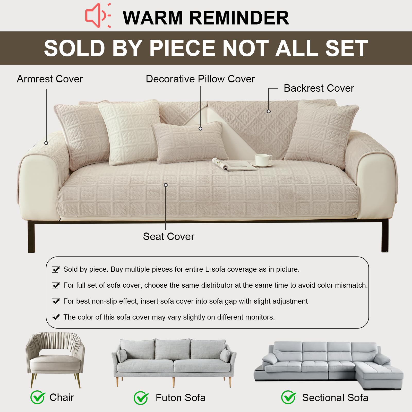 New Milk Velvet Soft Sofa Cover 1 2 3 Seater - Image 3