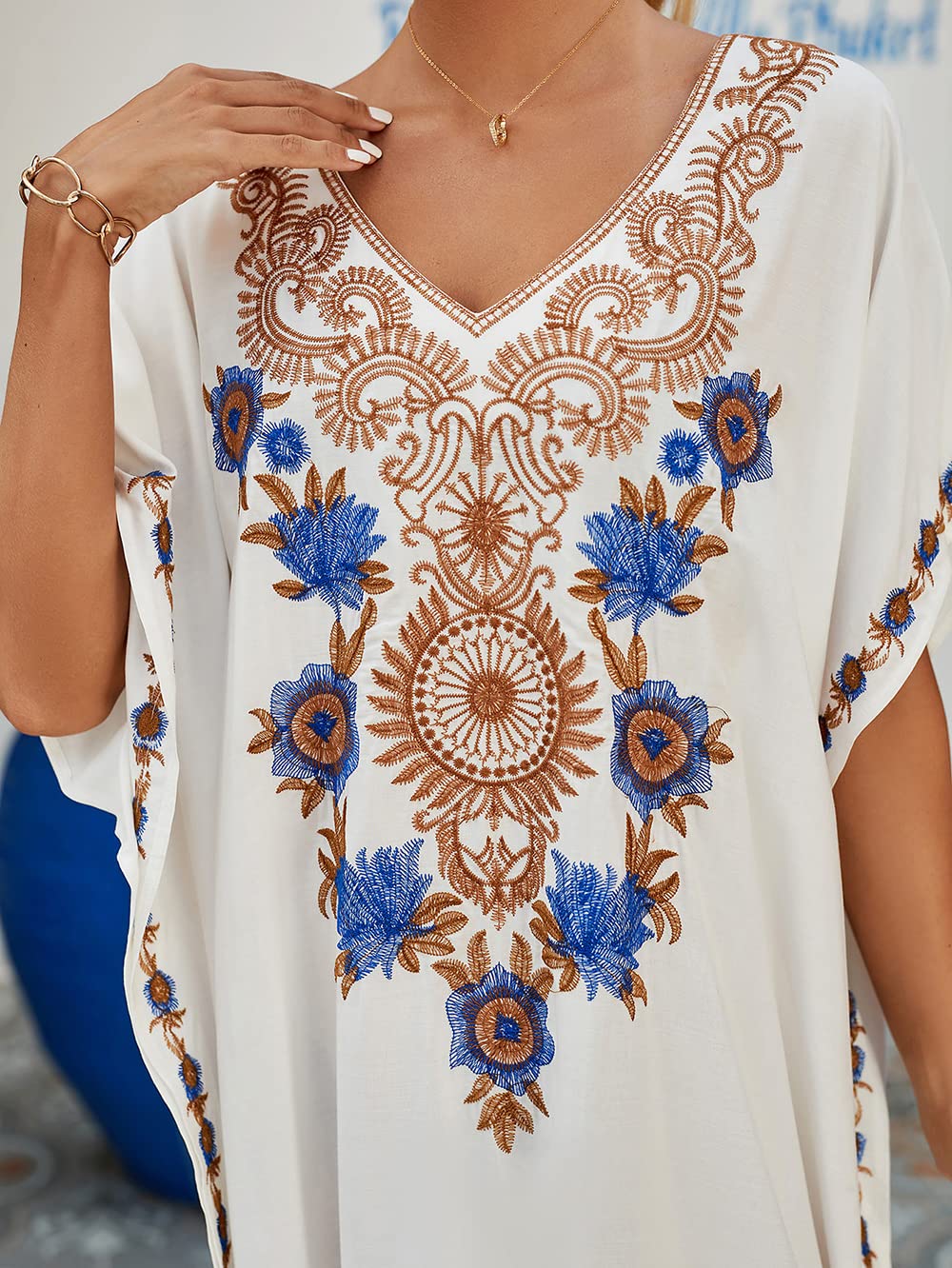 Brodé Floral Loose Caftan Boho Beach Bikini Cover Up Robe Plus Size Robe pour Femme