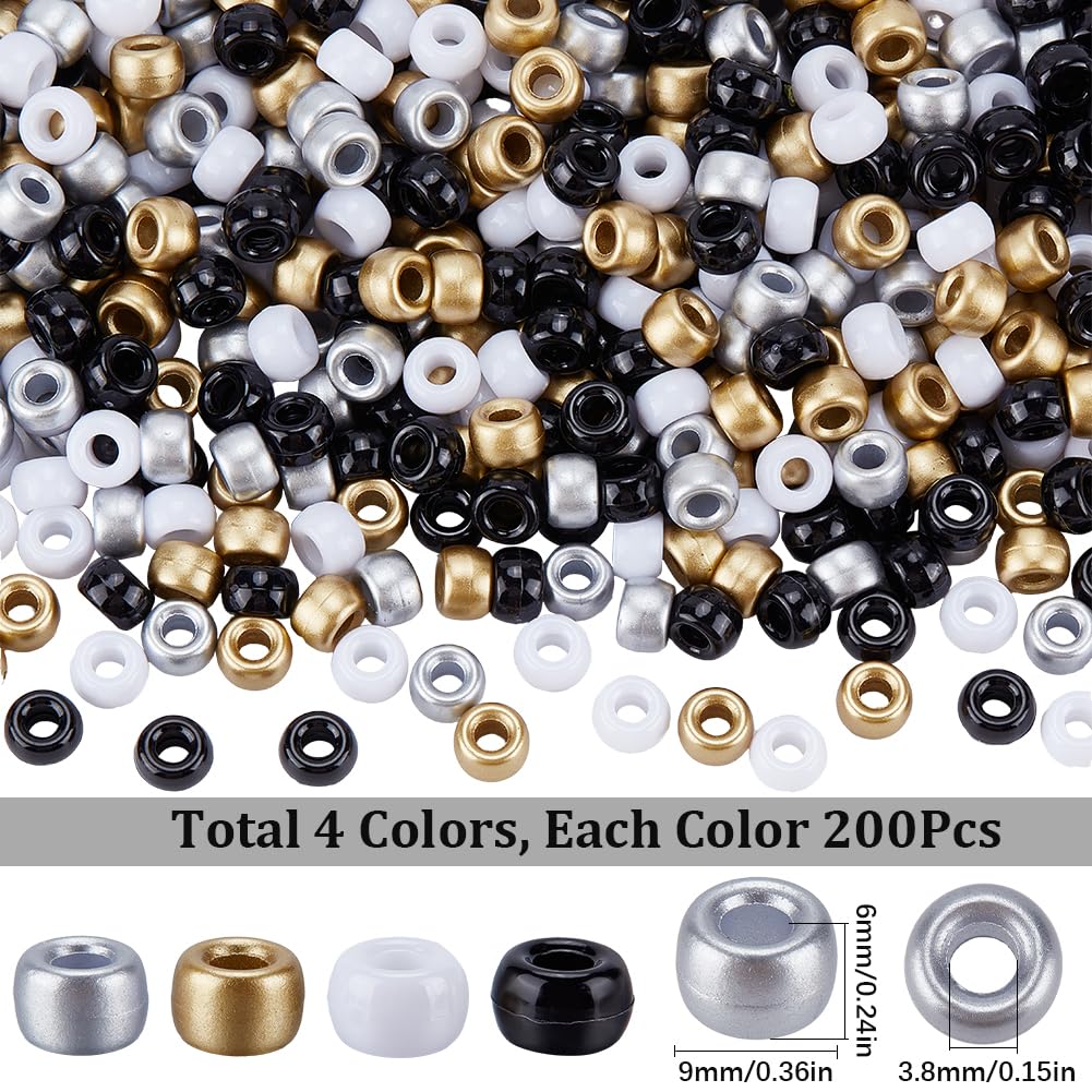 SOFPLATE 1 Box 800Pcs 4 Styles Black and White Pony Beads Bulk Neutral pony beads 9mm Gold Silver Cool Kandi Halloween Party Plastic Opaque Beads for Jewelry Making Beading Kits Bracelet Supplies - Image 2