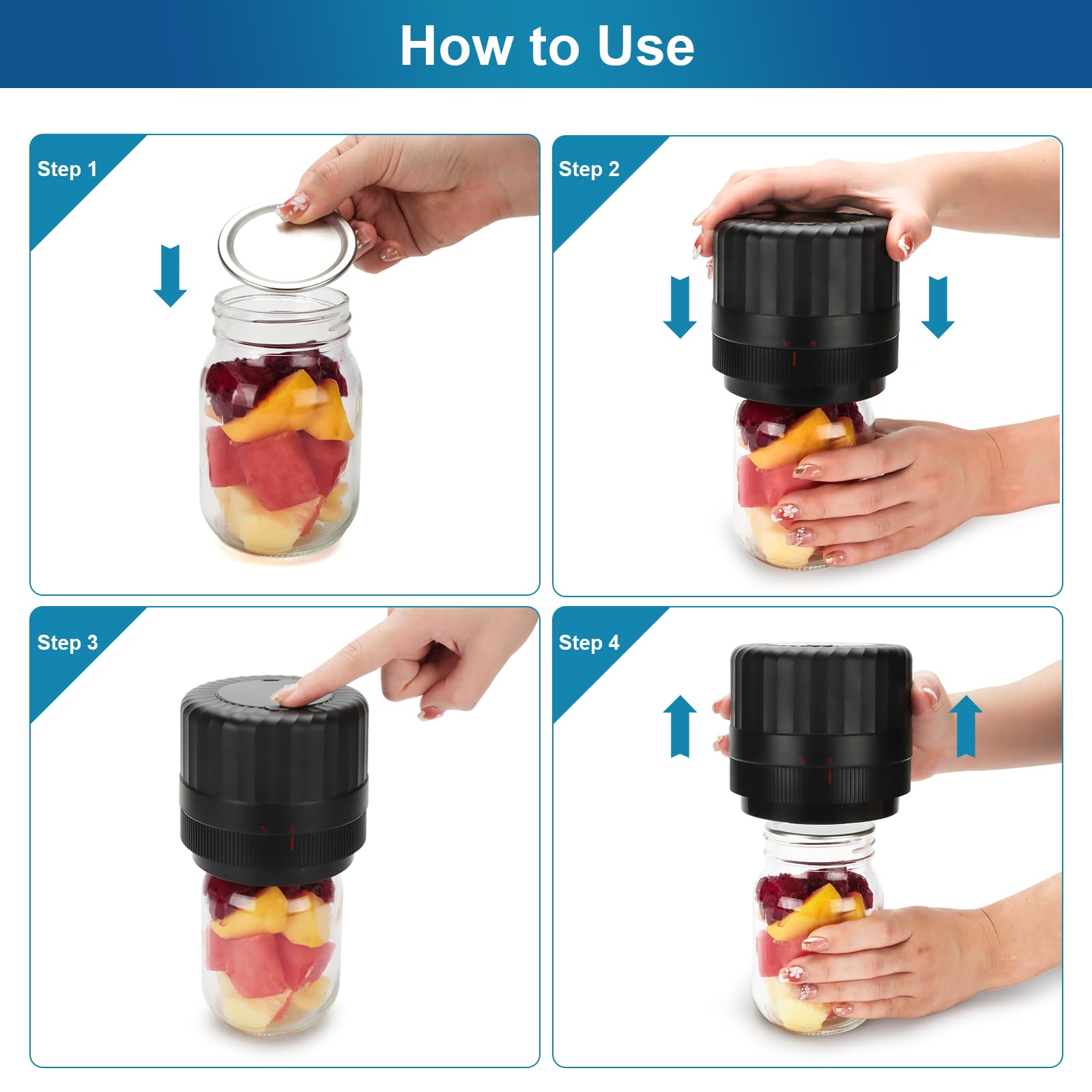 Dicorain Mason-Jar-Scellant sous vide, ouverture large et ouverture normale, kit de scellage sous vide pour bocaux avec ouvre-boîte et 5 paires de couvercles