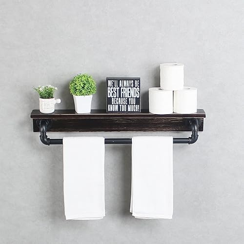 Miniatura 10 de MBQQ Estante de tubo industrial, estante de pared rústico con toallero, toalleros de granja de 24 pulgadas para baño, estantes flotantes montados