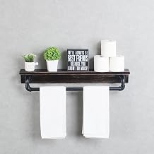 MBQQ Industrial Pipe Shelf,Rustic Wall Shelf with Towel Bar,30" Farmhouse Towel Racks for Bathroom,Floating Shelves Wall Mounted Home Decor Wooden Shelving,Retro Black