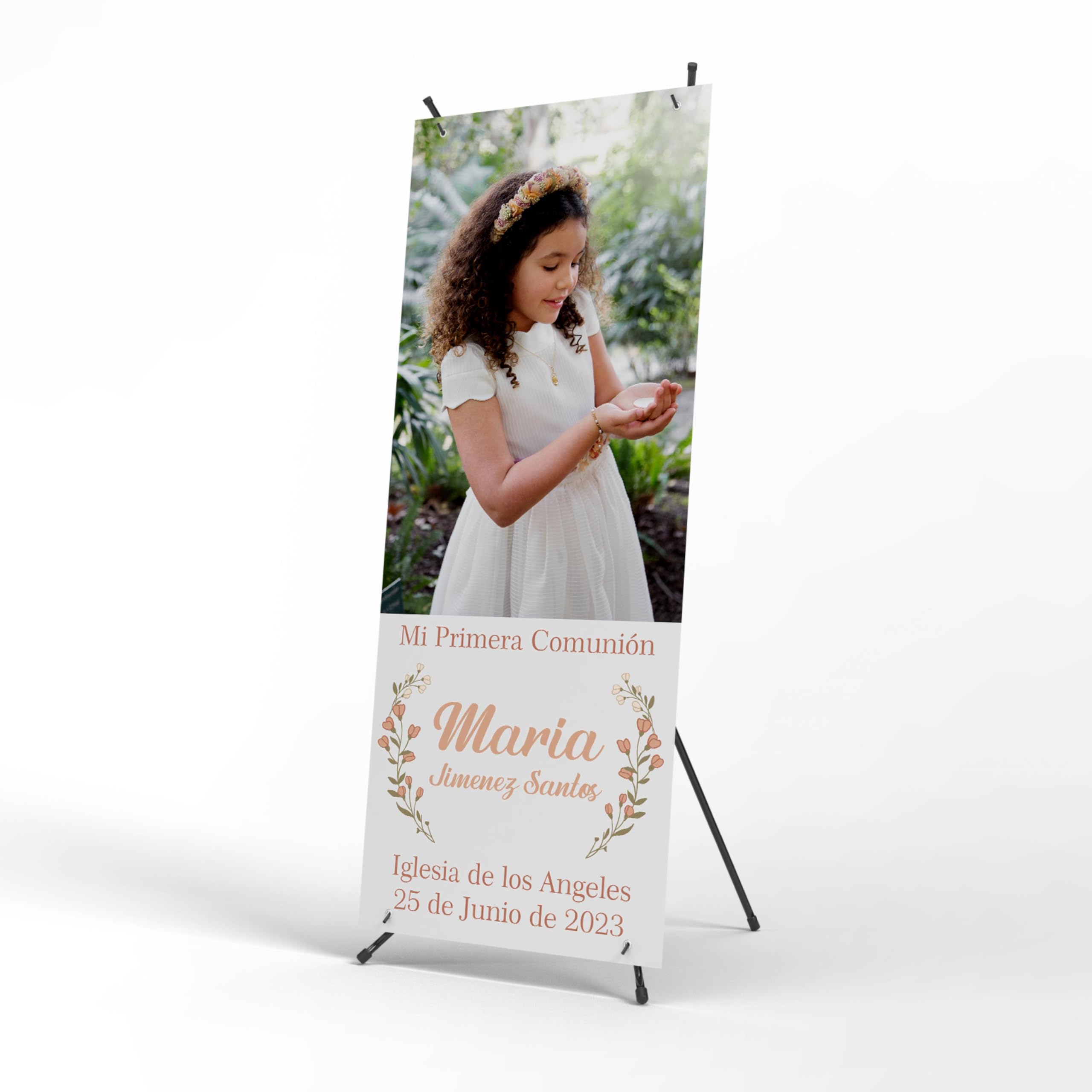 Cartel Personalizado Comunion - Photocall comunion con Foto para Decoracion | Print Stamp Love, Decoracion comunion, Lona personalizada PVC Resistente con Estructura, Montaje fácil (70x180cm) MODELO 2