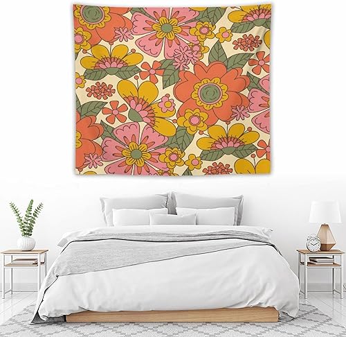 Miniatura 4 de Tapiz floral retro de los años 60 y 70, diseño hippie de primavera Groovy Flower Power Flower Boho para colgar en la pared, arte neutro para Hippie