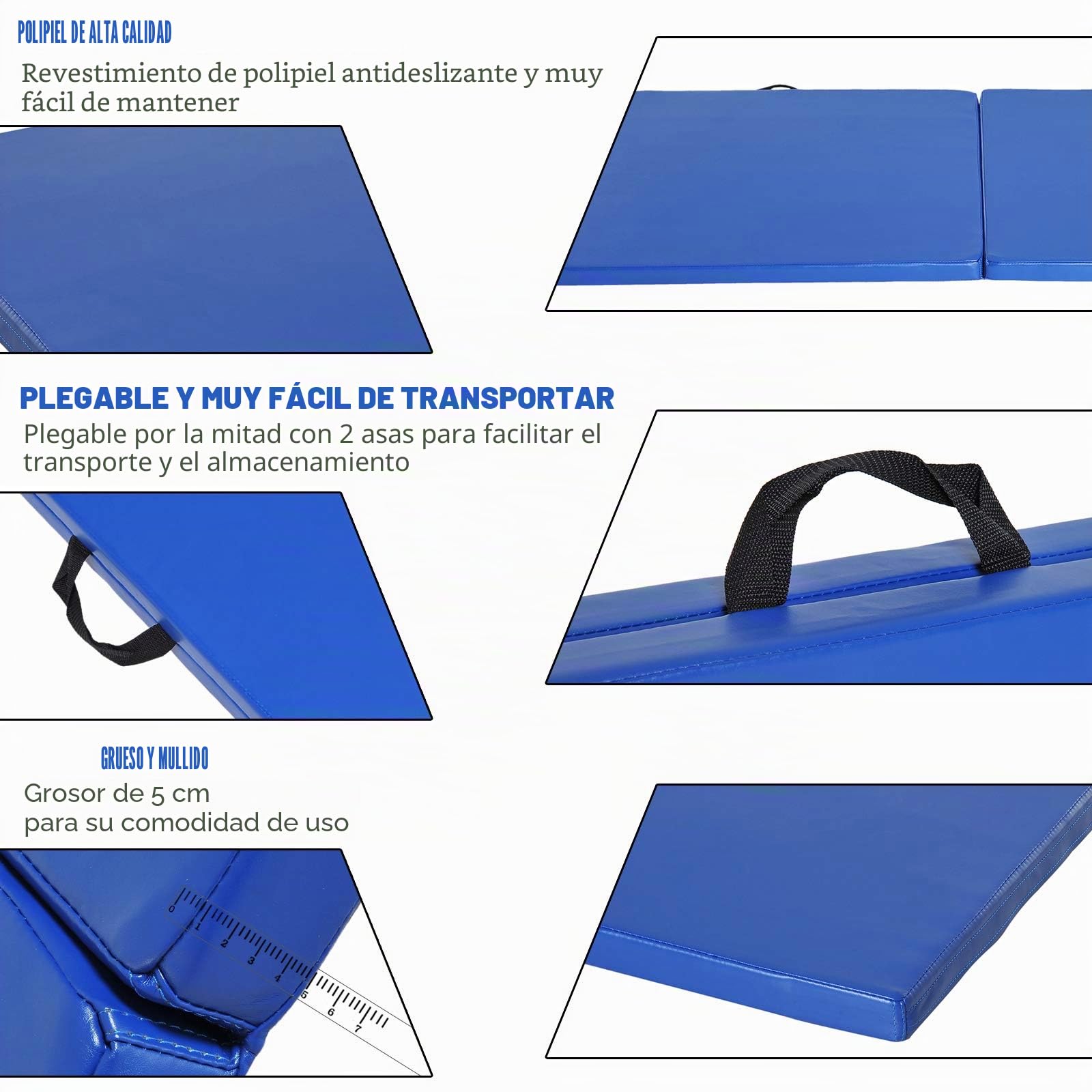 Alfombra de gimnasia yoga pilates fitness plegable portátil gran comodidad 180 x 60 x 5 cm de piel sintética