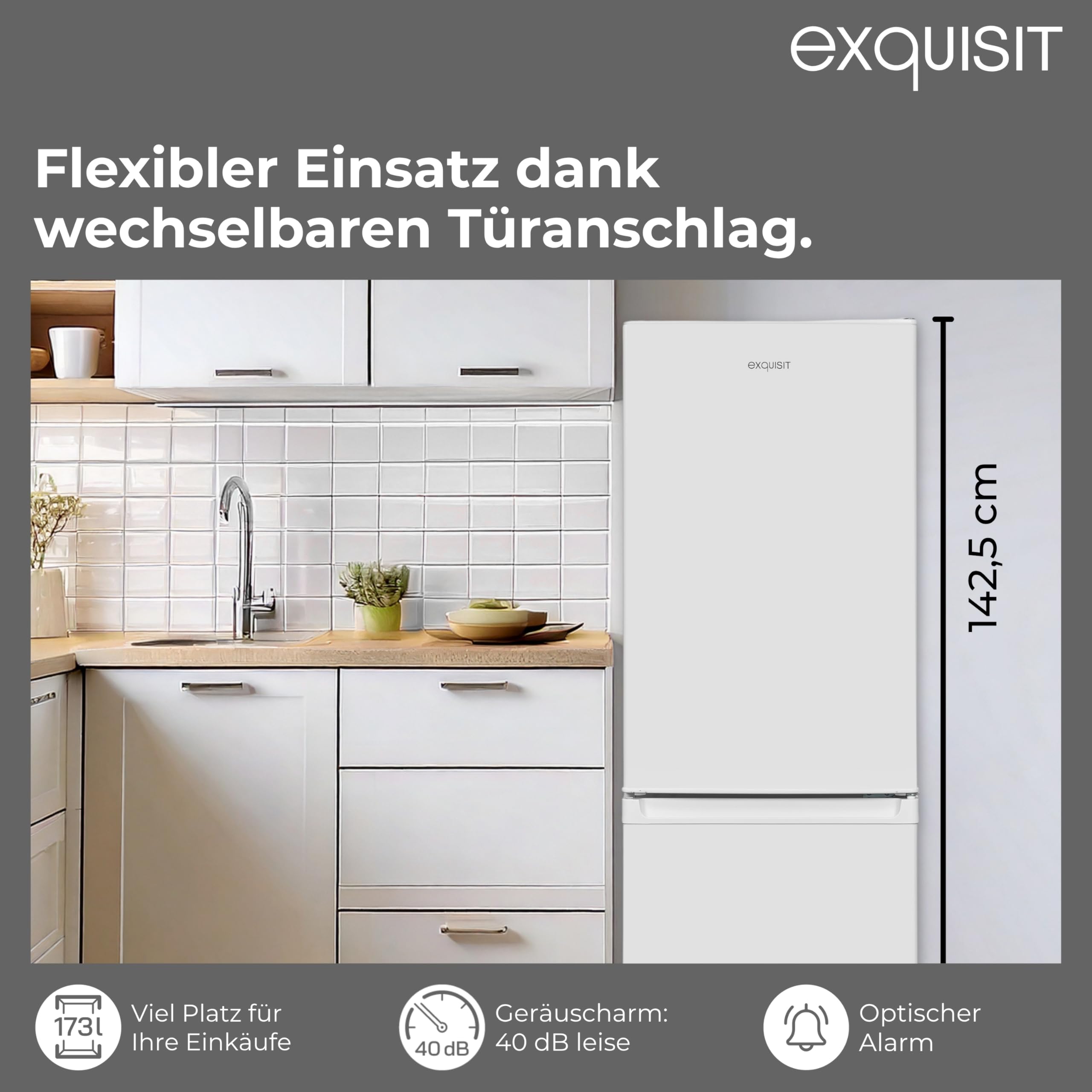 Exquisit frigorifero e congelatore KGC5232-60-E-040E bianco | capacità utile 173 l | funzione allarme | congelamento a 4 stelle | larghezza 50 cm